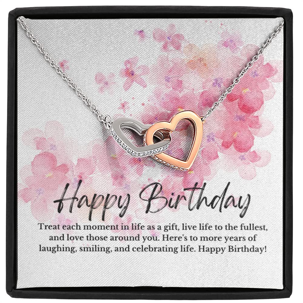 Happy Birthday Interlocking Hearts Pendant Necklace - Live Life to The Fullest - Perfect Gift for Her, Anniversary, Valentine's Day & Special Occasions