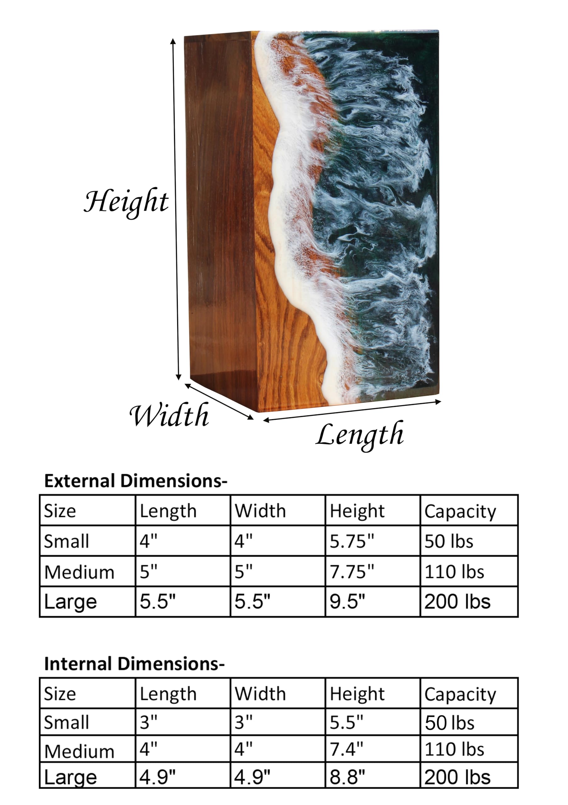 Ocean-Themed Wooden Resin Cremation Urn for Ashes - Handcrafted Coastal Memorial Urn for Adult Male - Perfect for Beach Memorials, Home Display & Celebration of Life Ceremonies