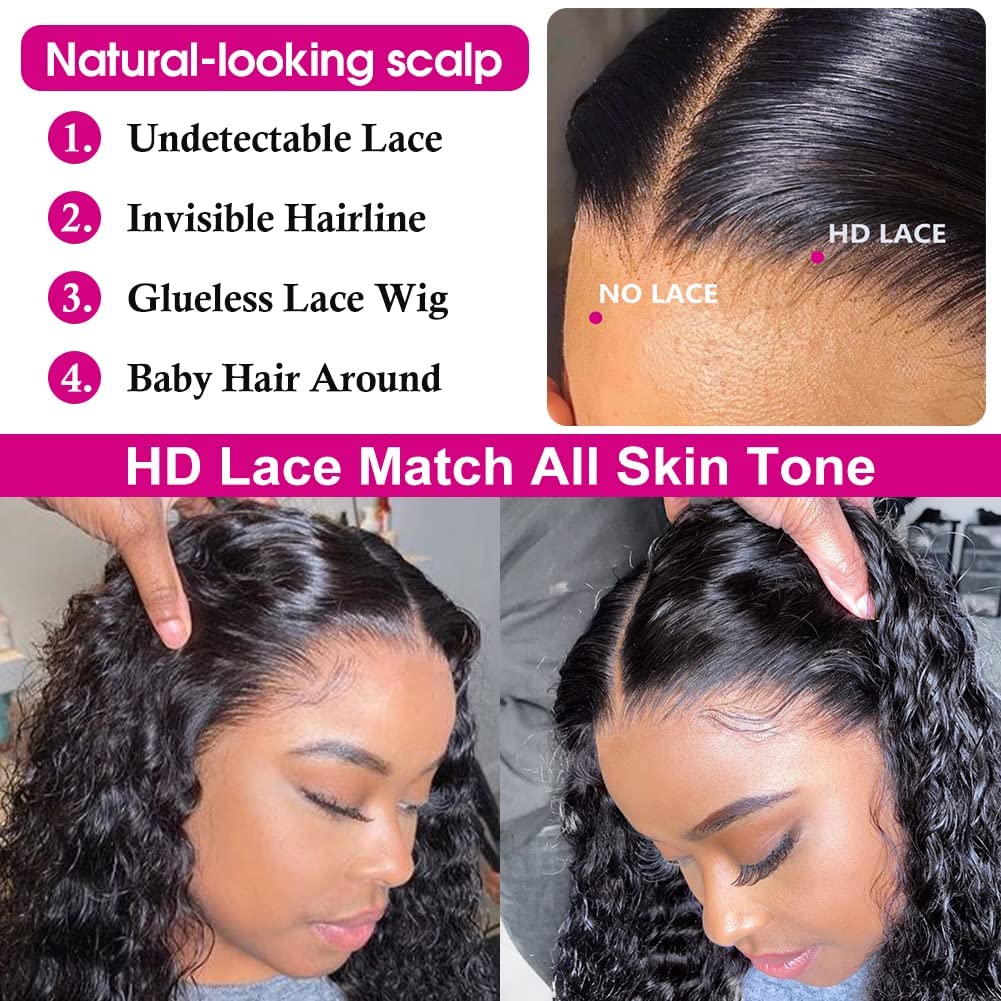 Pizazz 220% Density Glueless Deep Wave Human Hair Wigs for Black Women - 13x4 HD Transparent Lace Front Wig with Baby Hair & Natural Hairline (24 Inch) - Perfect for Daily Wear, Parties & Special Occasions