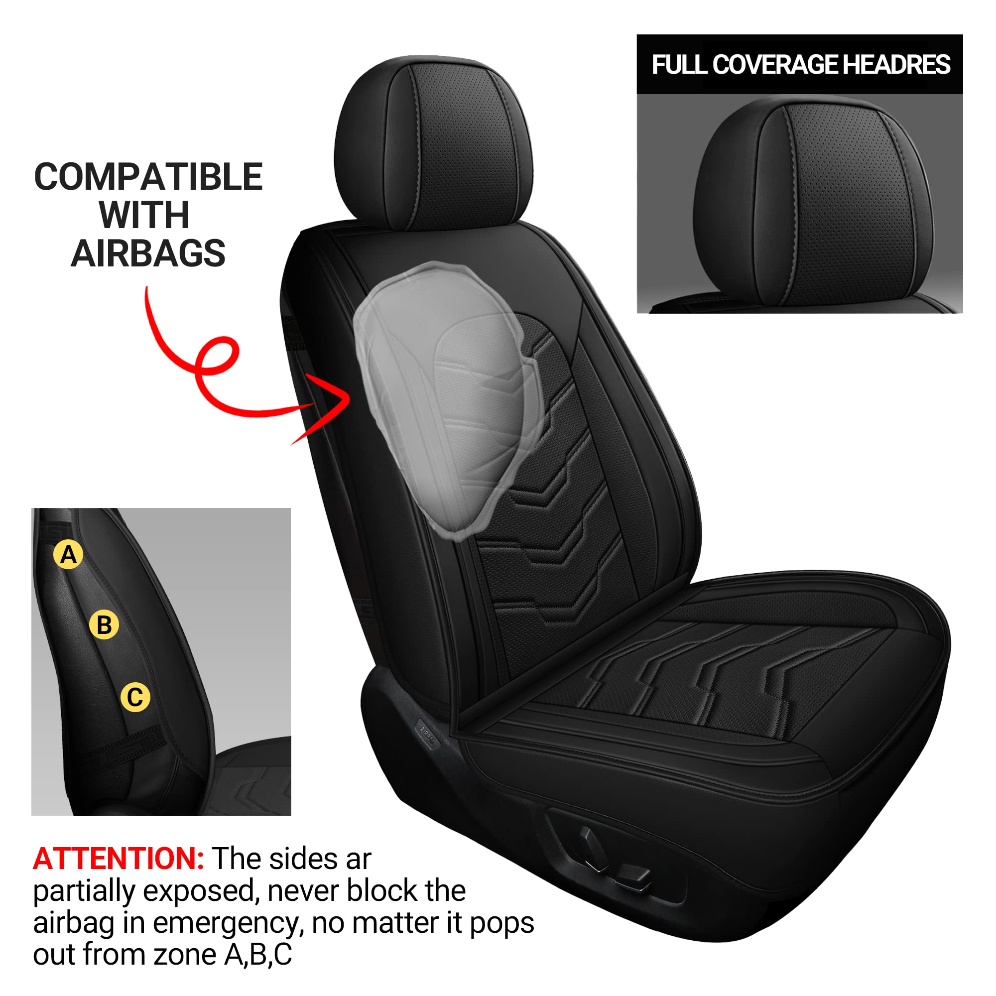 Premium AOOG Leather Car Seat Covers 5-Piece Full Set - Breathable Leatherette Universal Fit for Most Sedans, SUVs & Trucks | Waterproof, Non-Slip & Airbag Compatible Interior Protection | Perfect for Daily Commute, Road Trips & Family Travel (Black)