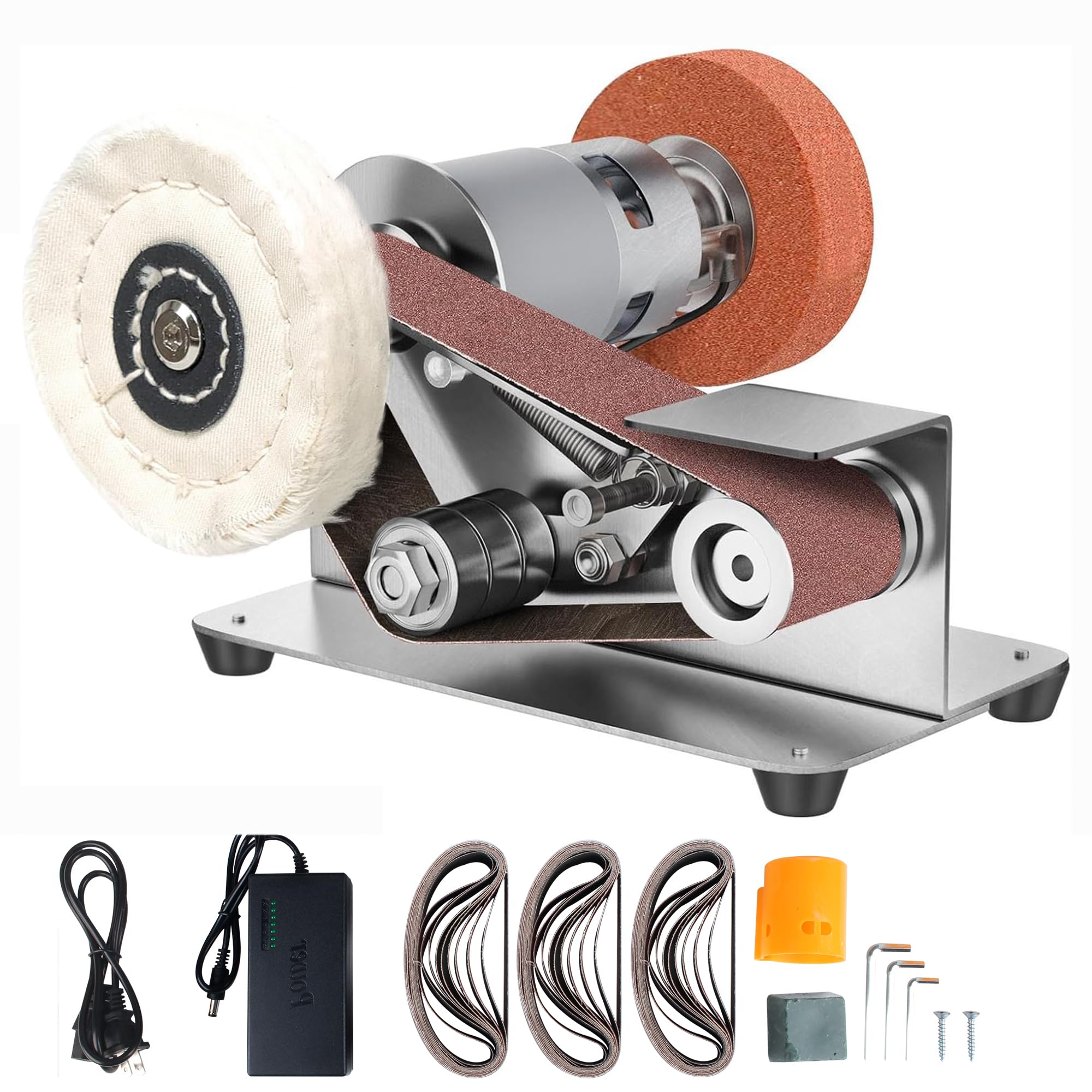 Multifunctional Mini Belt Sander & Electric Knife Sharpener - 15° Belt Grinder with 7 Adjustable Speeds for Polishing & Sharpening Kitchen Knives, Wood, Plastic & Crafts | Perfect for DIY Projects, Woodworking & Home Kitchen Use