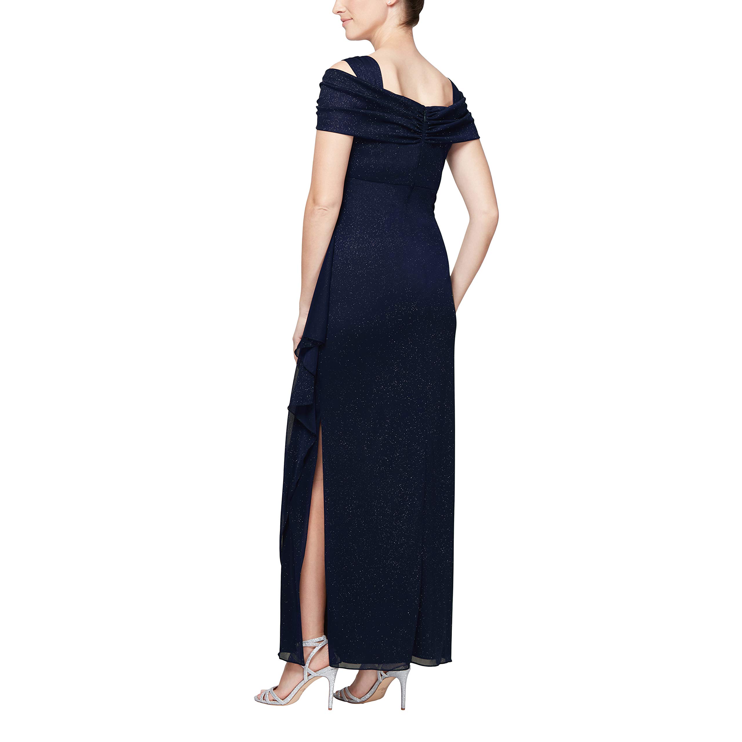Alex Evenings Women's Plus Size Long Cold Shoulder Mother of The Bride Dress with Ruched Skirt - Elegant Formal Gown for Weddings, Evening Parties & Special Occasions