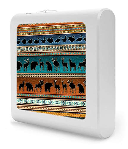 Dimmable LED Night Light with Auto On/Off Sensor, Adjustable Brightness & Warm White Light - Perfect for Bathroom, Hallway, Nursery & Bedroom - Indian Blanket Design by Dan Morris - Ideal for Nighttime Safety & Convenience