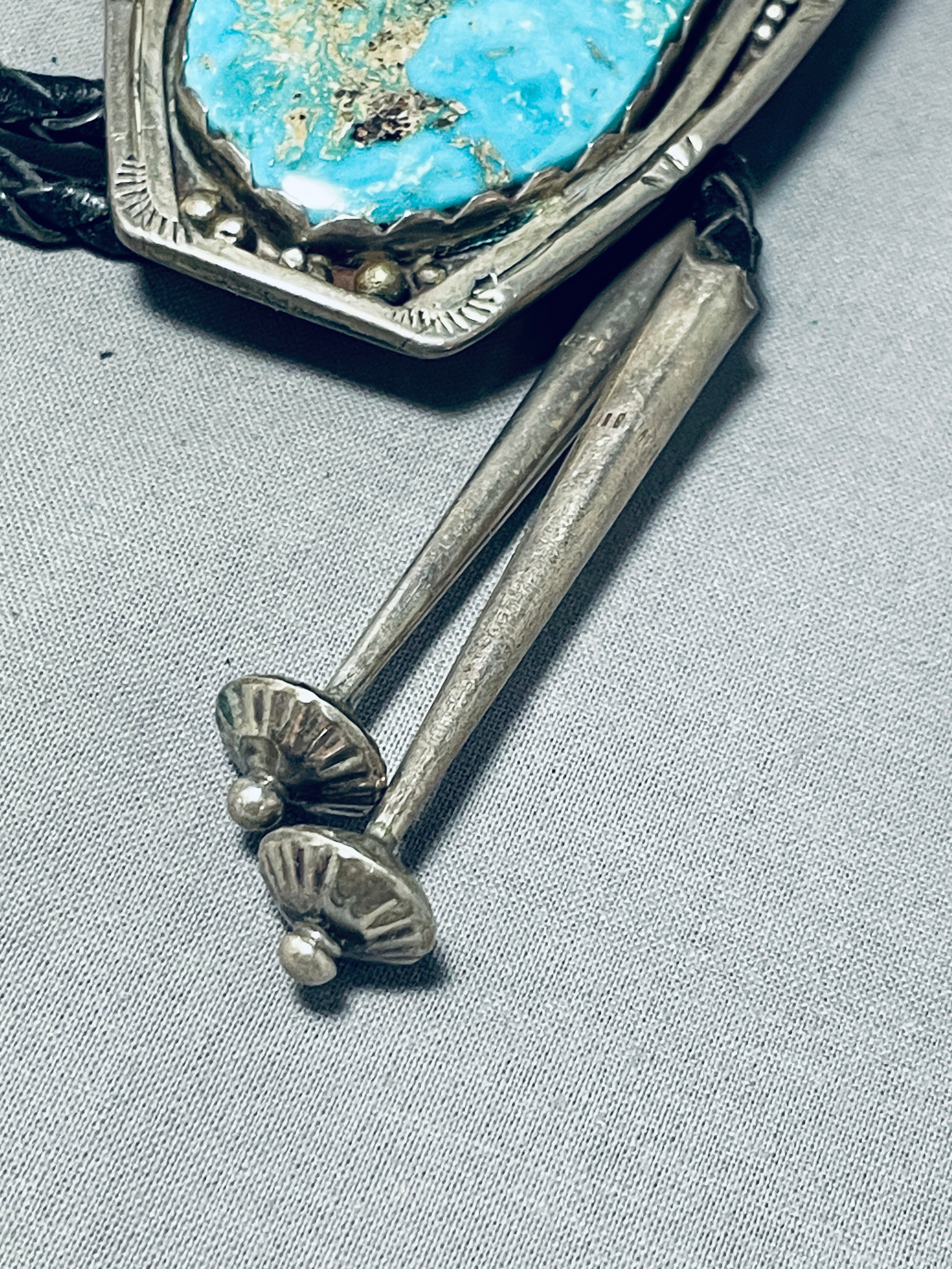 Vintage Navajo Pilot Mountain Turquoise Sterling Silver Bolo Tie - 100+ Grams - Handcrafted Native American Jewelry for Men - Perfect for Western Wear, Cowboy Outfits & Special Occasions