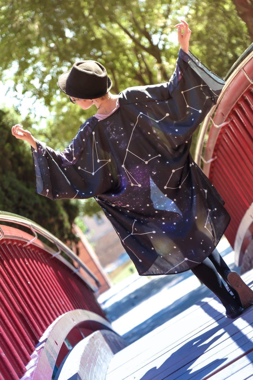 Dark Galaxy Halloween Kimono Jacket - Asian Japanese Korean Fashion Robe with Constellation Print | Perfect for Cosplay, Halloween Costumes, and Themed Parties