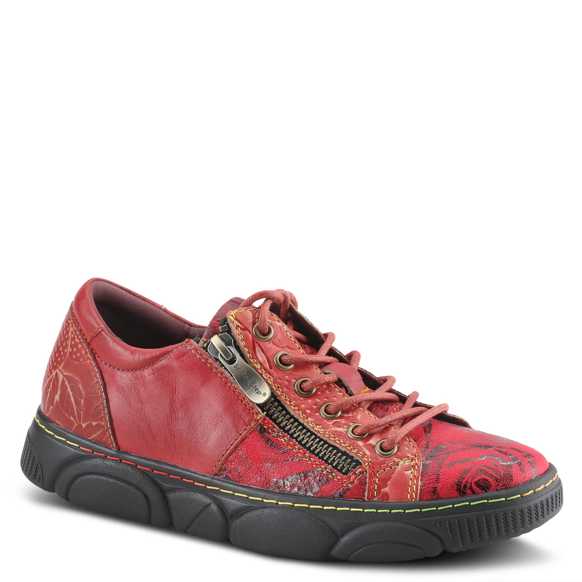 Spring Step L'Artiste Danli-Bloom Women's Sneakers with Adjustable Metal Zipper - Comfortable Casual Shoes for Walking, Travel & Outdoor Activities - Red Multi EU 37 / US 6.5-7