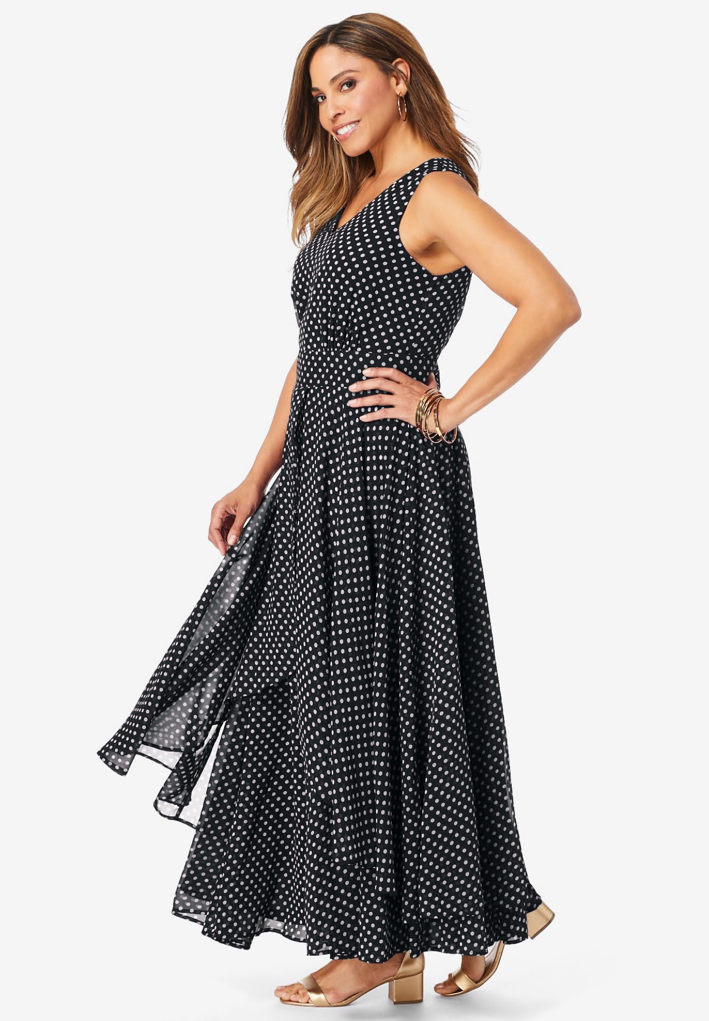Jessica London Women's Plus Size Flowy Georgette Maxi Dress for Summer Beach Wedding & Vacation | Elegant Long Dress for Curvy Women