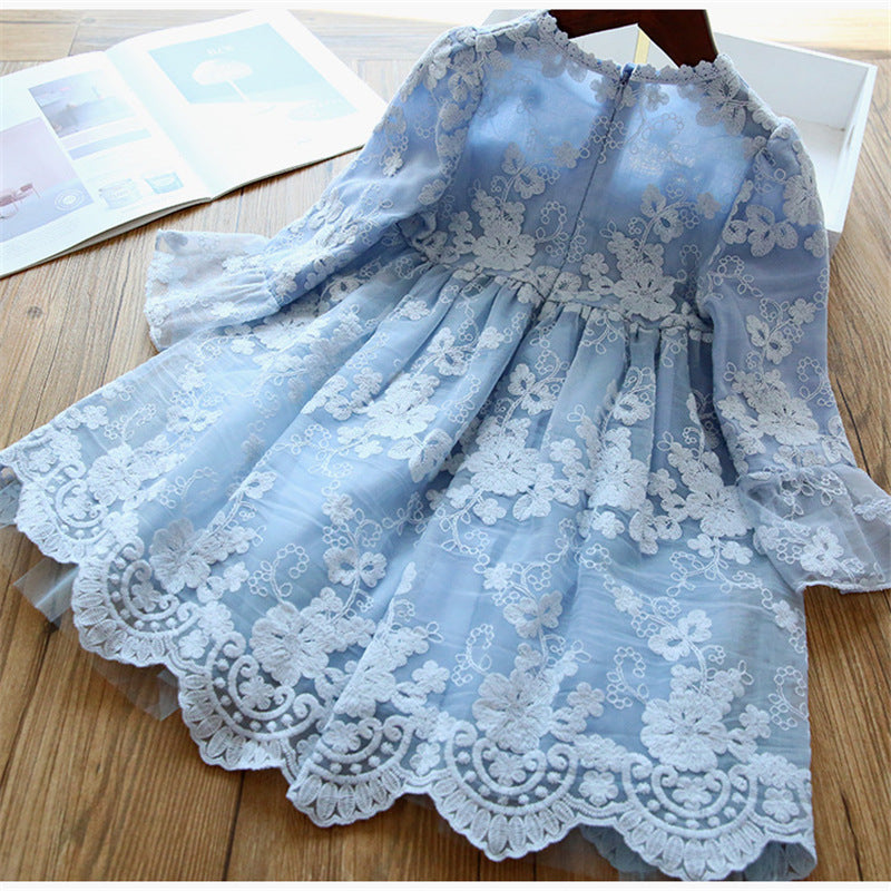 Elegant Princess Tea Length Lace Flower Girl Dress with Bell Sleeves - Perfect for Weddings, Birthday Parties & Special Occasions