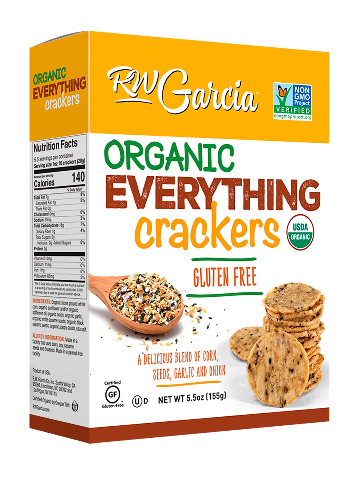 Organic Gluten Free Everything Crackers by RW Garcia - 5.5oz (6 Pack) | Healthy Snack for Parties, School Lunches & On-The-Go Eating