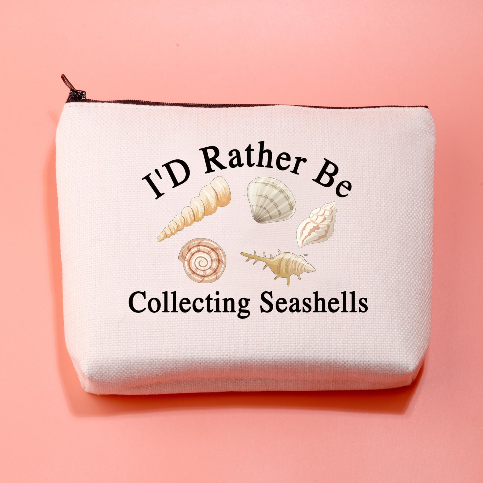 JXGZSO Seashell Collectors Gift - Zippered Toiletry Bag with 'I'd Rather Be Collecting Seashells' Print - Perfect Beach Vacation Accessory for Shell Collectors & Beachcombers