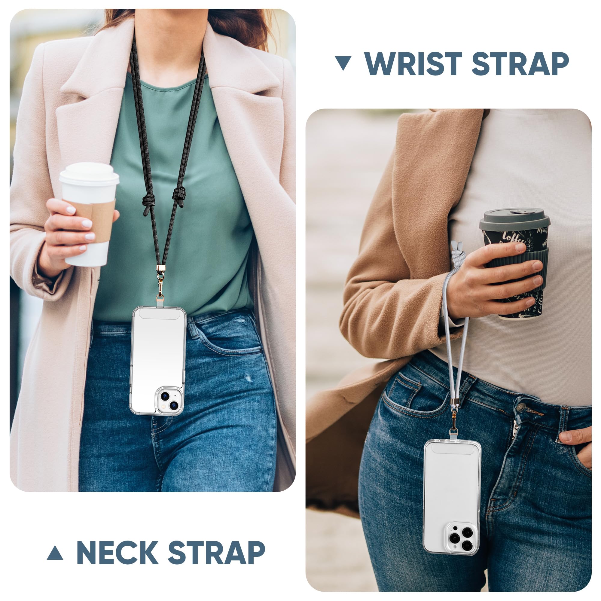 Adjustable Universal Phone Lanyard - Crossbody Neck Strap & Wrist Strap with Secure Clip | Hands-Free for Travel, Work, Shopping & Outdoor Activities