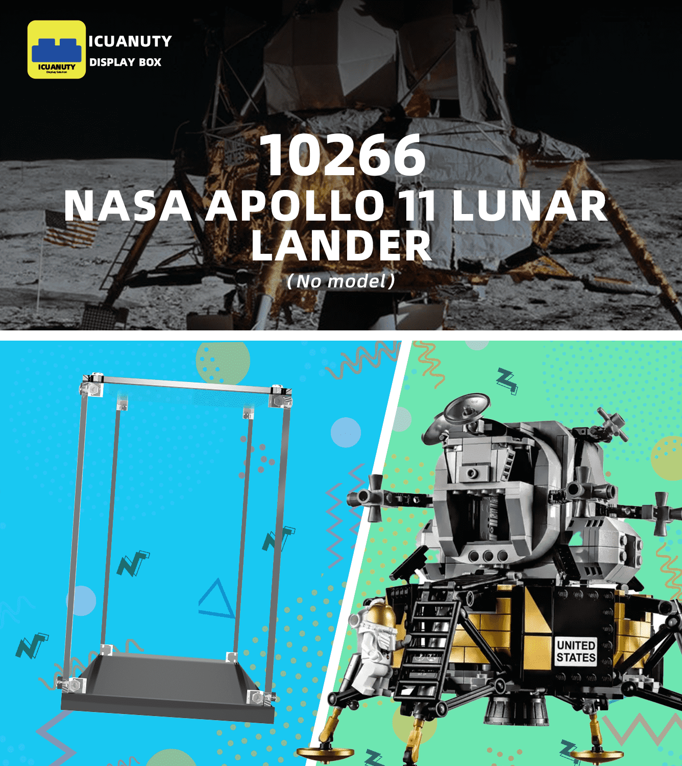 Lego NASA Apollo 11 Lunar Lander 10266 Display Case - Protective Showcase for Collectible Building Sets - Perfect for Home Decor, Office Display & Gift Giving