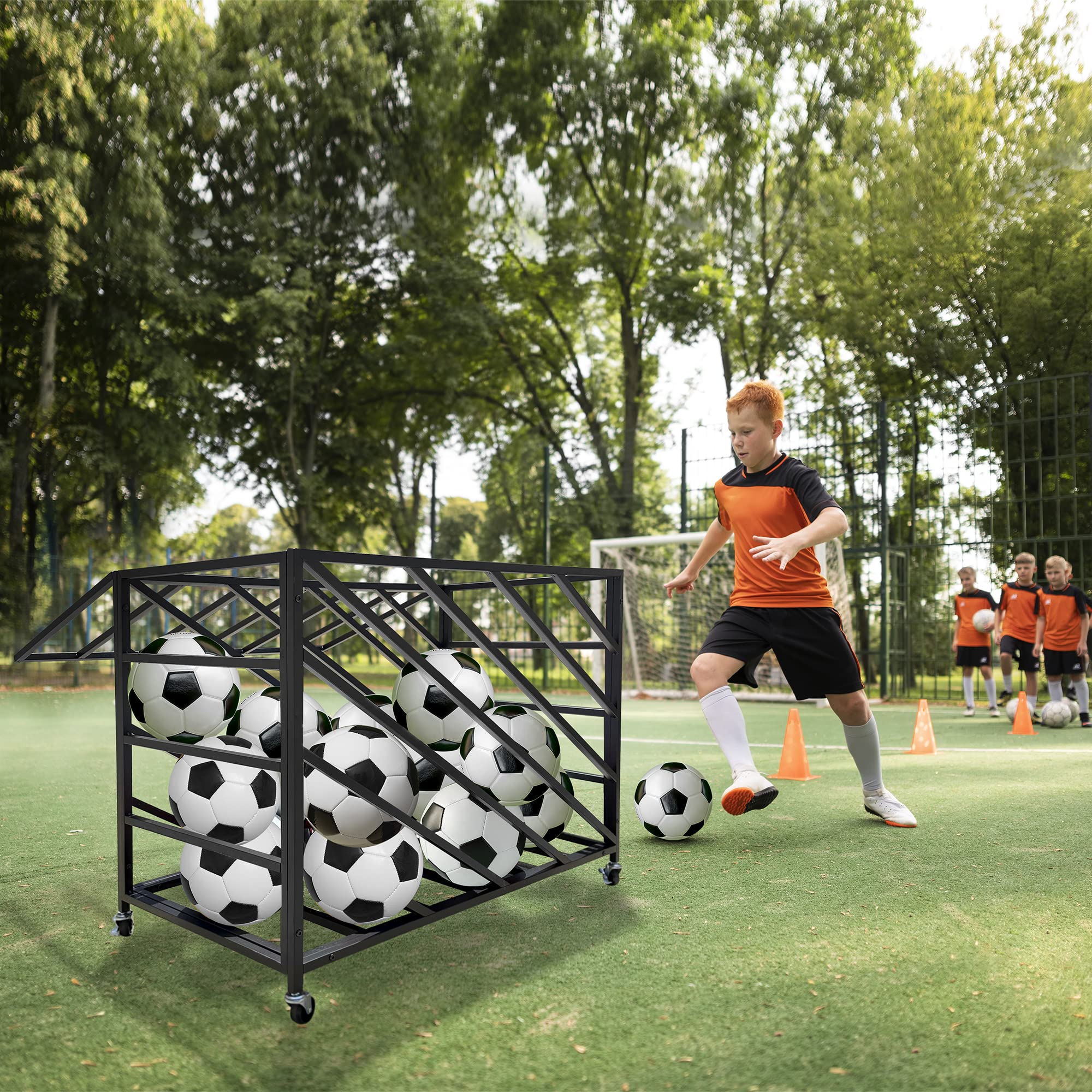 Lockable Rolling Ball Storage Cart with Wheels - Heavy Duty Indoor/Outdoor Sports Ball Locker Cage for Basketballs, Soccer Balls & Gym Equipment - Holds 30+ Balls - Perfect for School Gyms, Sports Facilities & Home Storage