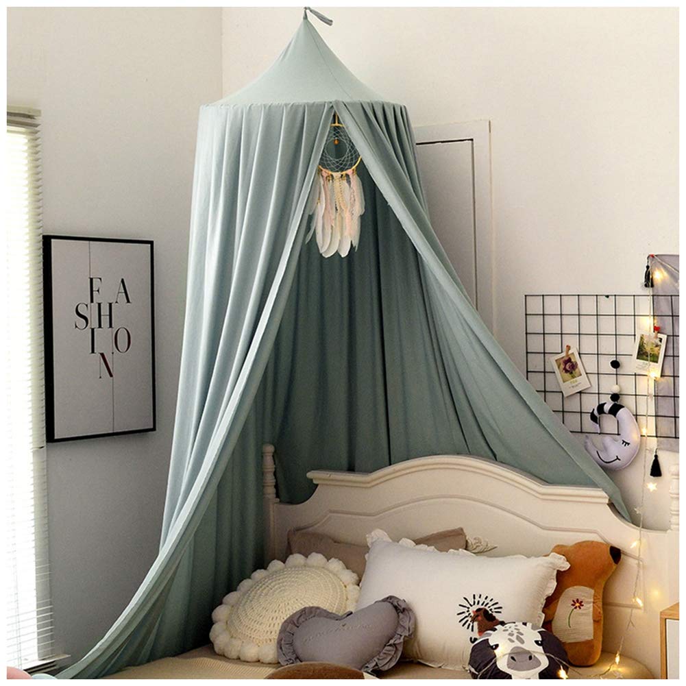 Girl's Mosquito Net for Bed - Dome Ceiling Canopy Curtain with Round Top in Green Gray (Height: 2.5M) - Perfect for Nursery, Playroom & Kids Bedroom Decor