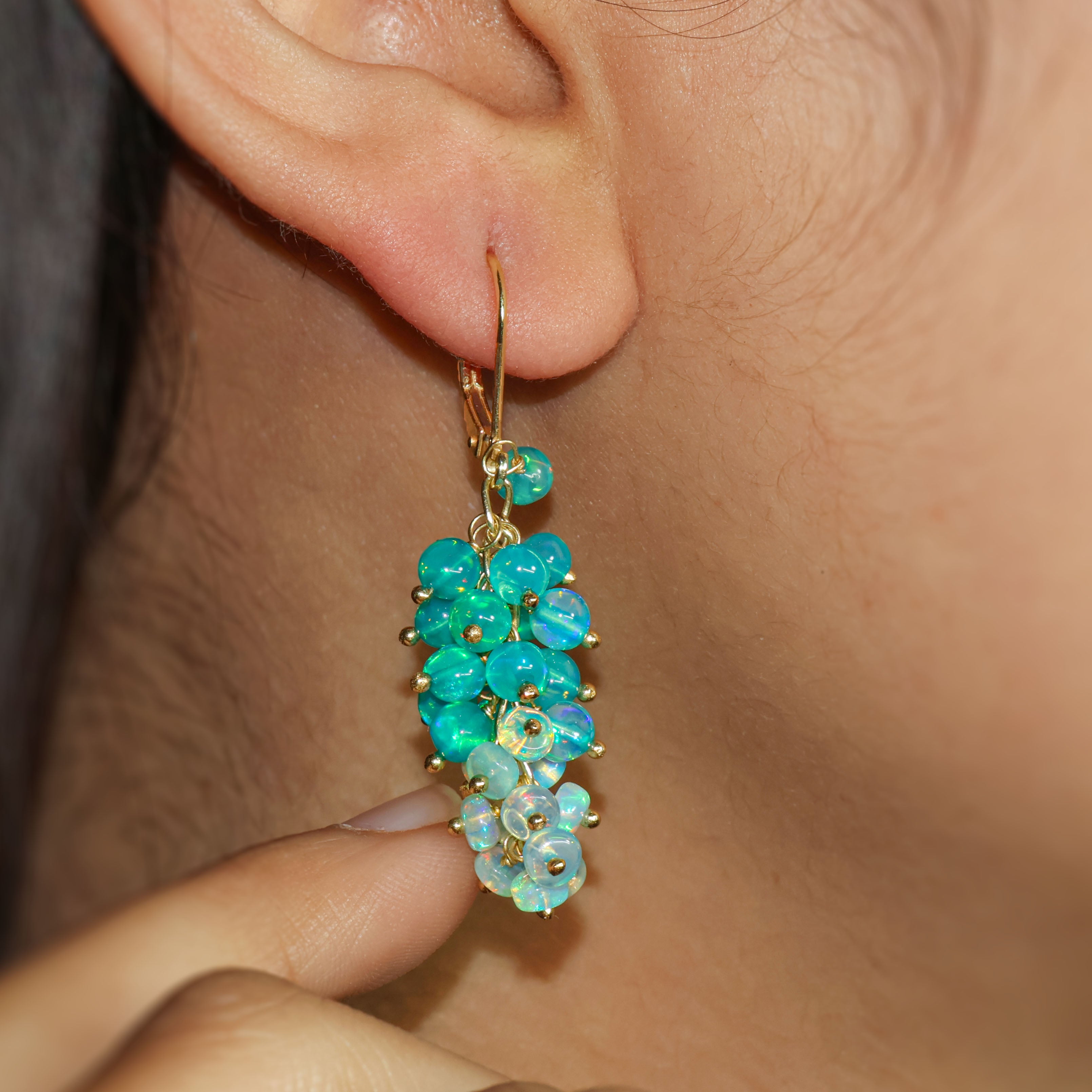 Natural Green Opal Shaded Beads Cluster Handmade Dangle Earrings for Women | Boho Chic Jewelry | Perfect for Weddings, Parties & Everyday Wear