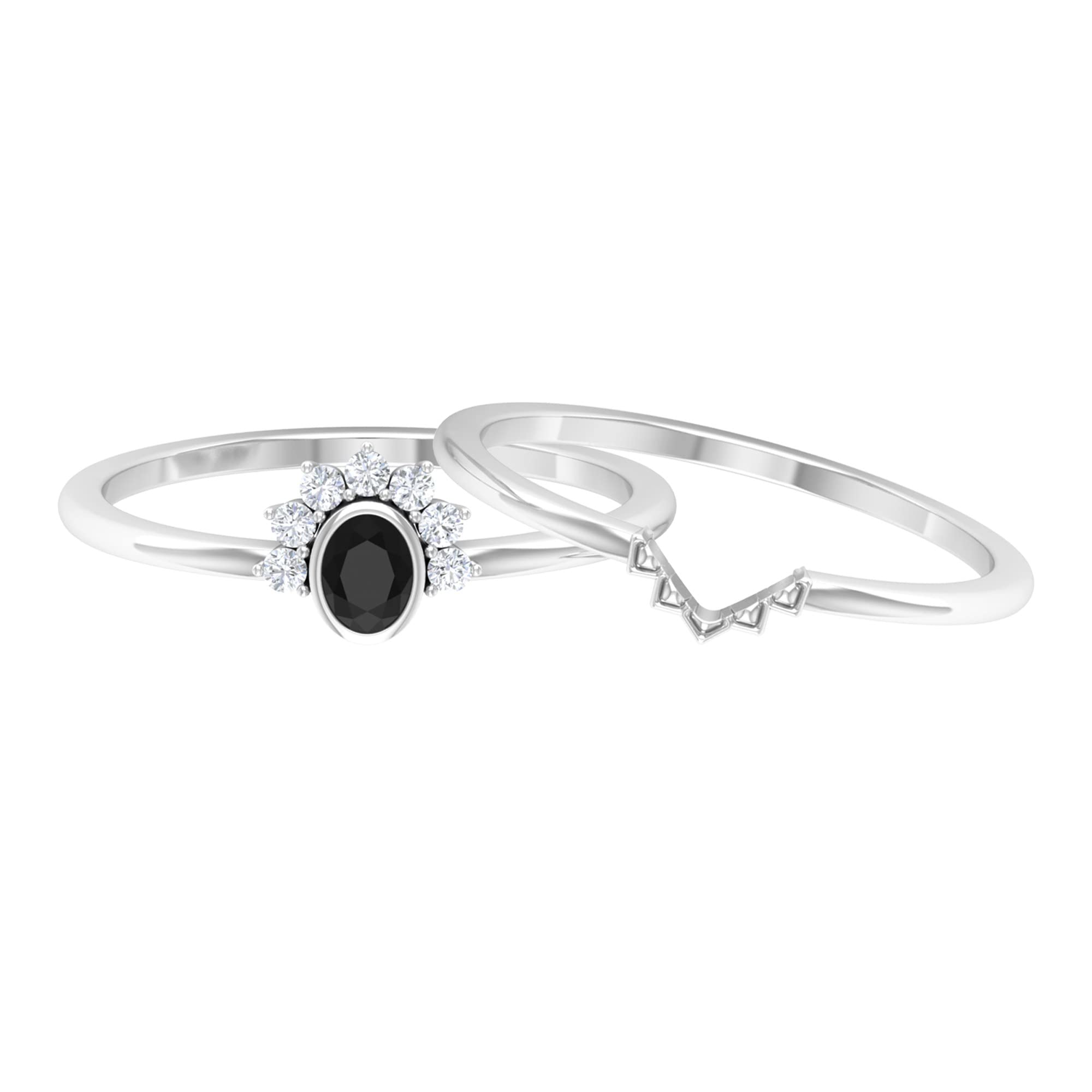 1/4 CT Black Spinel & Diamond Wedding Ring Set in 14K Solid Gold - Minimalist Bridal Ring Set for Women, Engagement & Anniversary Jewelry Gift - Perfect for Everyday Wear & Special Occasions