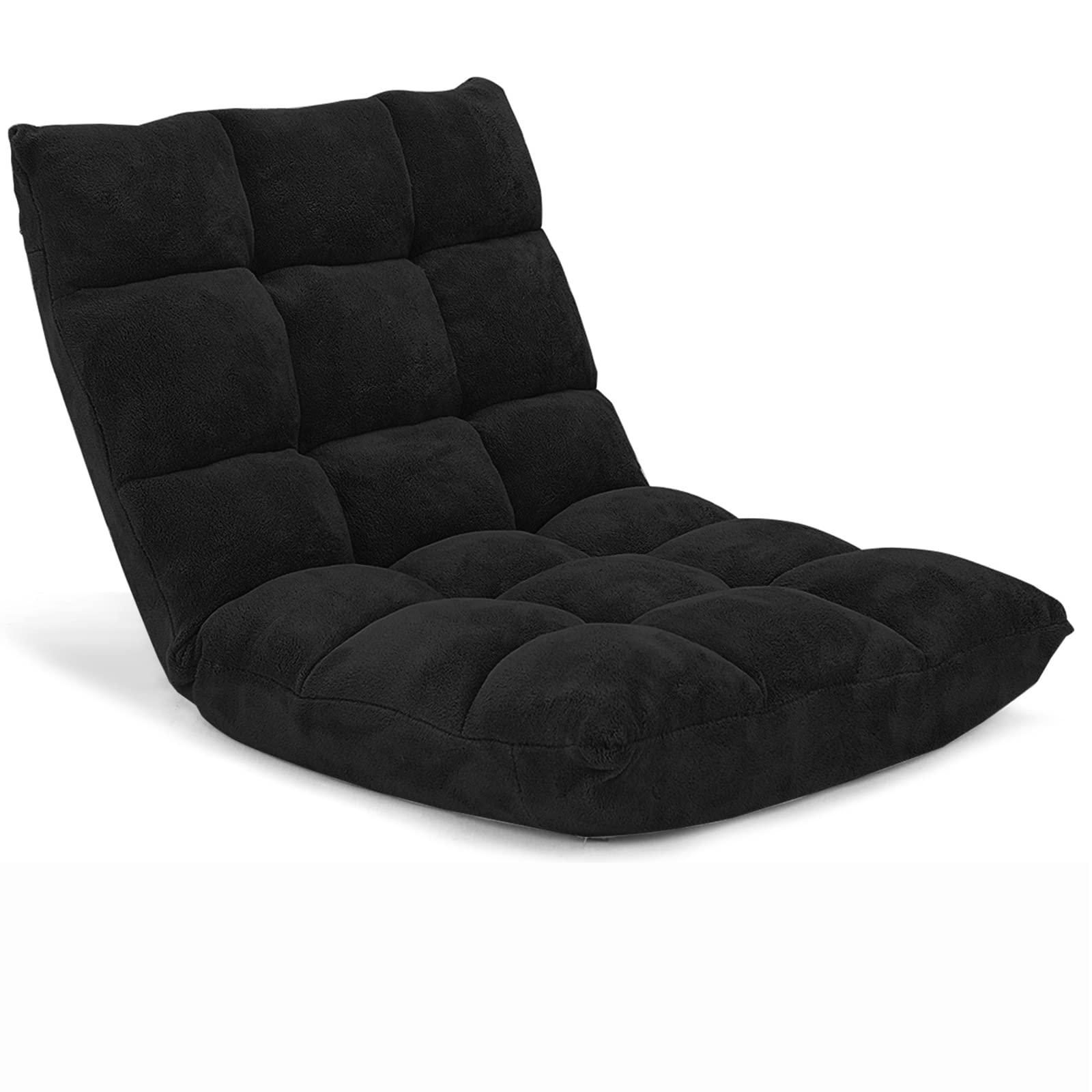 Giantex Adjustable Folding Floor Chair with Back Support - 14 Position Recliner, Padded Sleeper Bed & Gaming Chair for Adults - Perfect for Meditation, Living Room Lounging & Bedroom Relaxation - Black