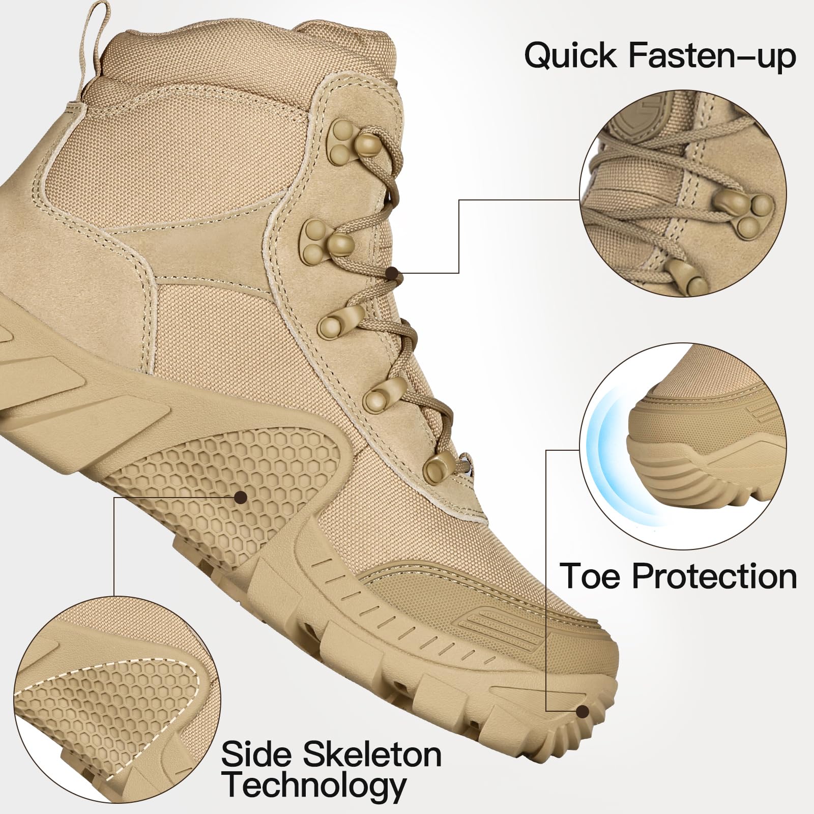 FREE SOLDIER Men's Waterproof Hiking Boots - Tactical Military Work Boots Lightweight Outdoor Shoes for Hiking, Camping & Hunting | Durable Non-Slip Comfortable Footwear
