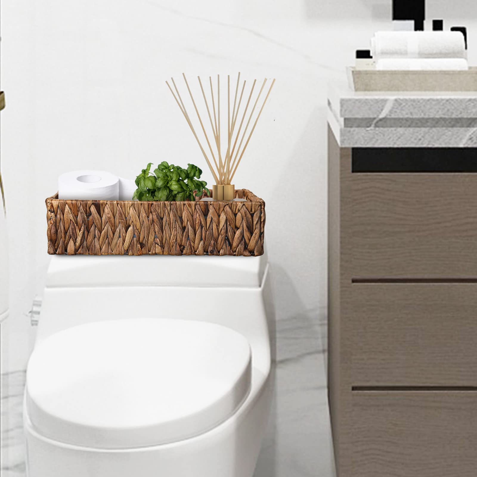 HOSROOME Natural Water Hyacinth Storage Basket - Wicker Organizer for Shelves, Toilet Paper, Closet & Office Desk - Decorative Brown Basket for Bathroom, Bedroom & Entryway - Perfect for Home Organization & Space Saving