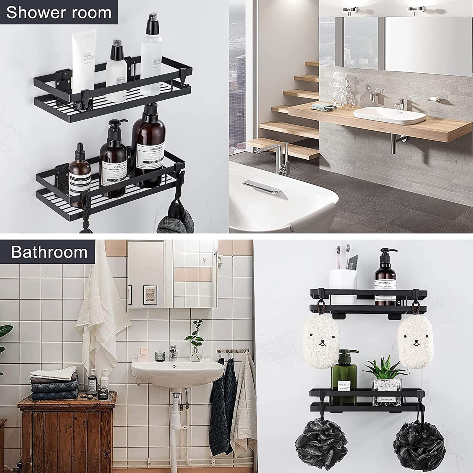 Stainless Steel Bathroom Corner Shelf with 2 Hooks - No Drill Shower Caddy Organizer for Shampoo, Soap & Bath Essentials - SUS304 Rustproof Tub Shelf - Perfect for Small Bathrooms & Apartment Showers