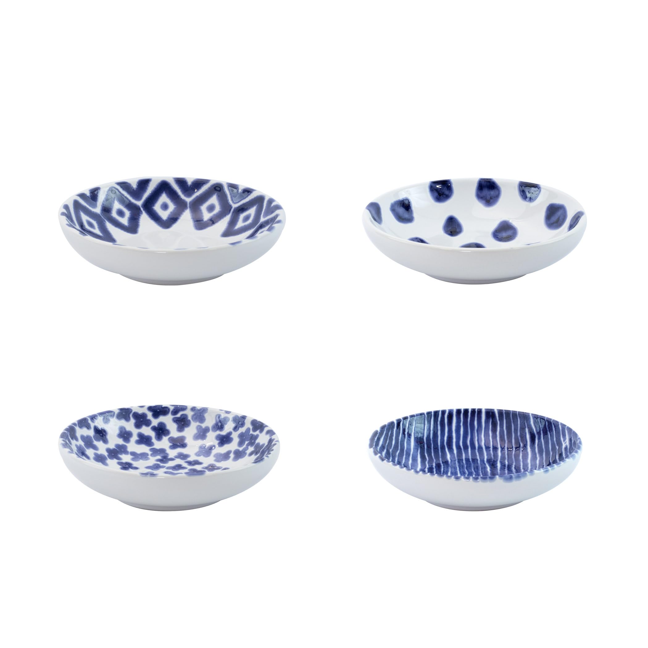 Vietri Viva Santorini Ceramic Condiment Bowls Set of 4 - 5.75 Inch Blue Handmade Italian Sauce & Spice Dishes for Dips, Nuts, Snacks - Perfect for Entertaining, Dinner Parties & Mediterranean Style Dining
