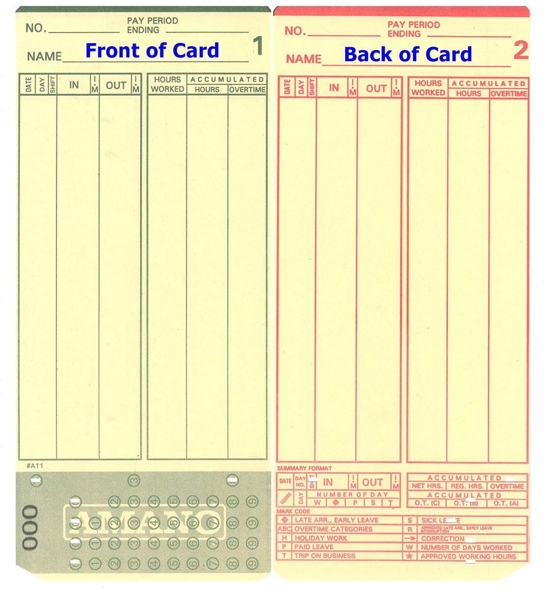 (2000) Amano MJR-8000 Time Clock Cards - 000-249 Number Series | Employee Time Tracking for Businesses & Offices | Durable Punch Cards for Payroll & Attendance Records