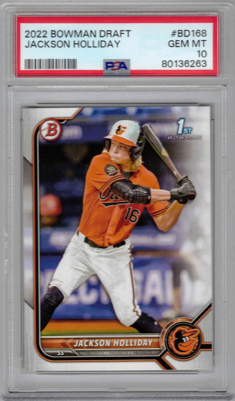 2022 Bowman Draft Baseball Card #BD-168 Jackson Holliday PSA 10 Gem Mint Pre-Rookie - Collectible Sports Memorabilia for Baseball Fans & Card Investors - Perfect for Display, Trading, and Portfolio Diversification
