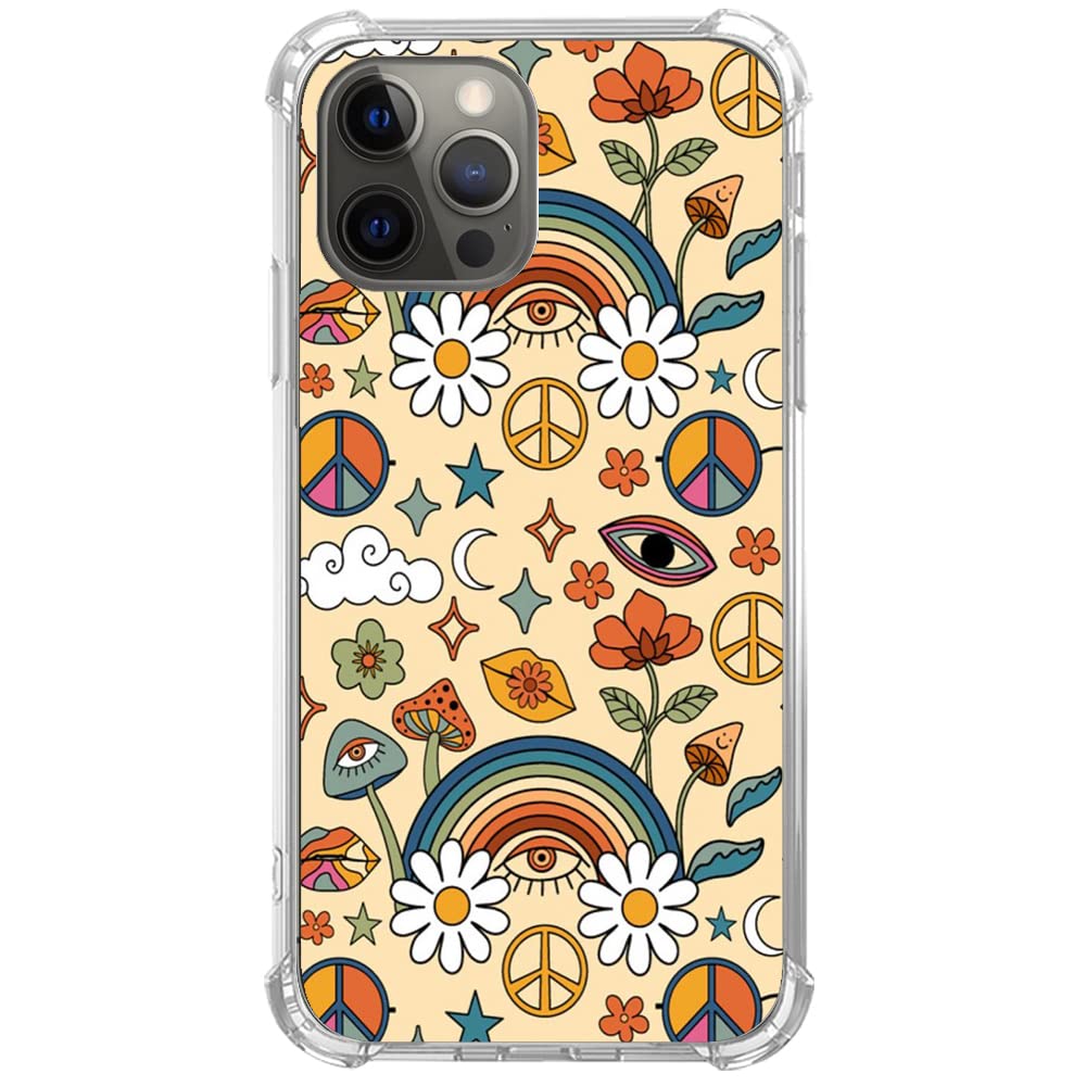 Rainbow Flower Mushroom iPhone 13 Pro Max Case - Aesthetic Hippie Phone Cover for Men & Women | Trendy TPU Bumper Protective Case | Perfect for Music Festivals & Boho Style Lovers