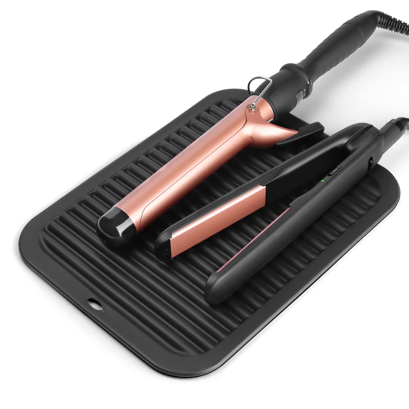 **Heat Resistant Silicone Mat for Hair Styling Tools - Large Hot Tools Straightener Mat for Curling Iron, Flat Iron & Vanity Countertop - Black (Perfect for Home Salon & Professional Use)**