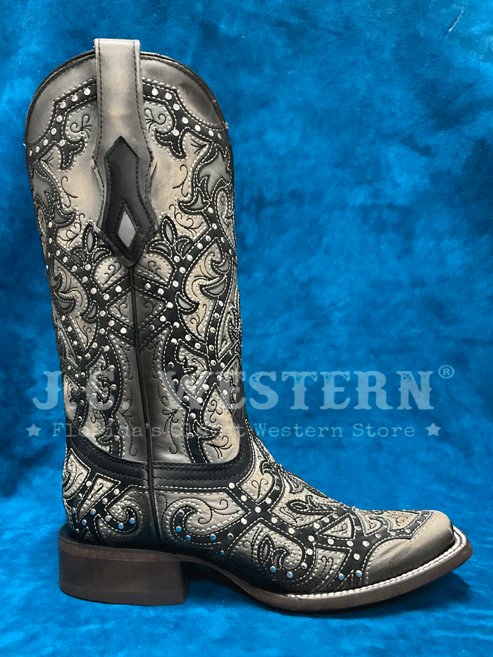 Corral C4046 Women's Western Boots - Laser Embroidered & Studded Cowgirl Boots in Black & Grey | Perfect for Rodeo, Country Dancing & Western Fashion