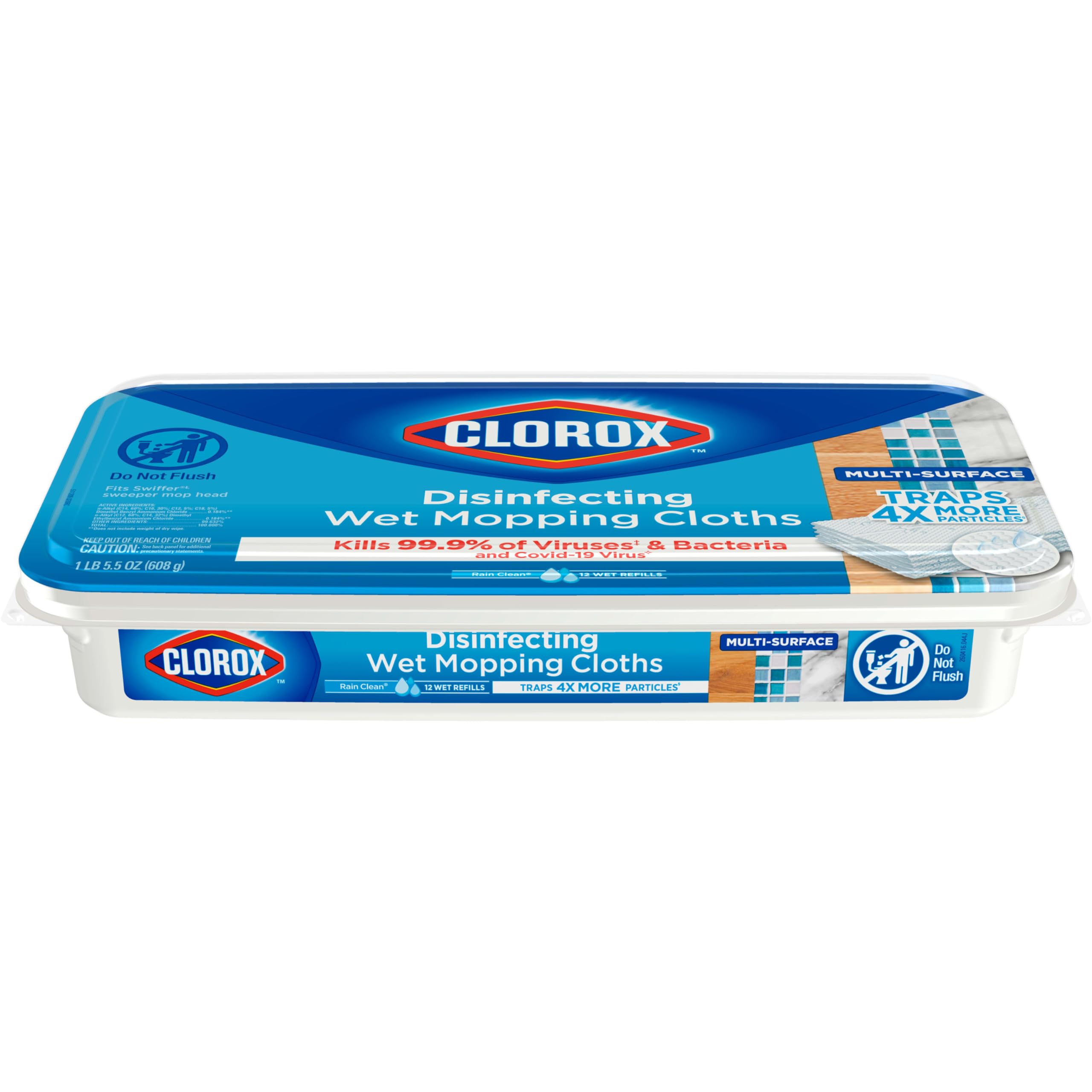 Clorox Disinfecting Wet Mopping Cloths Refills - Rain Clean Scent, 12 Count (Packaging May Vary) | Perfect for Floors, Kitchens & Bathrooms | Kills 99.9% of Germs & Bacteria