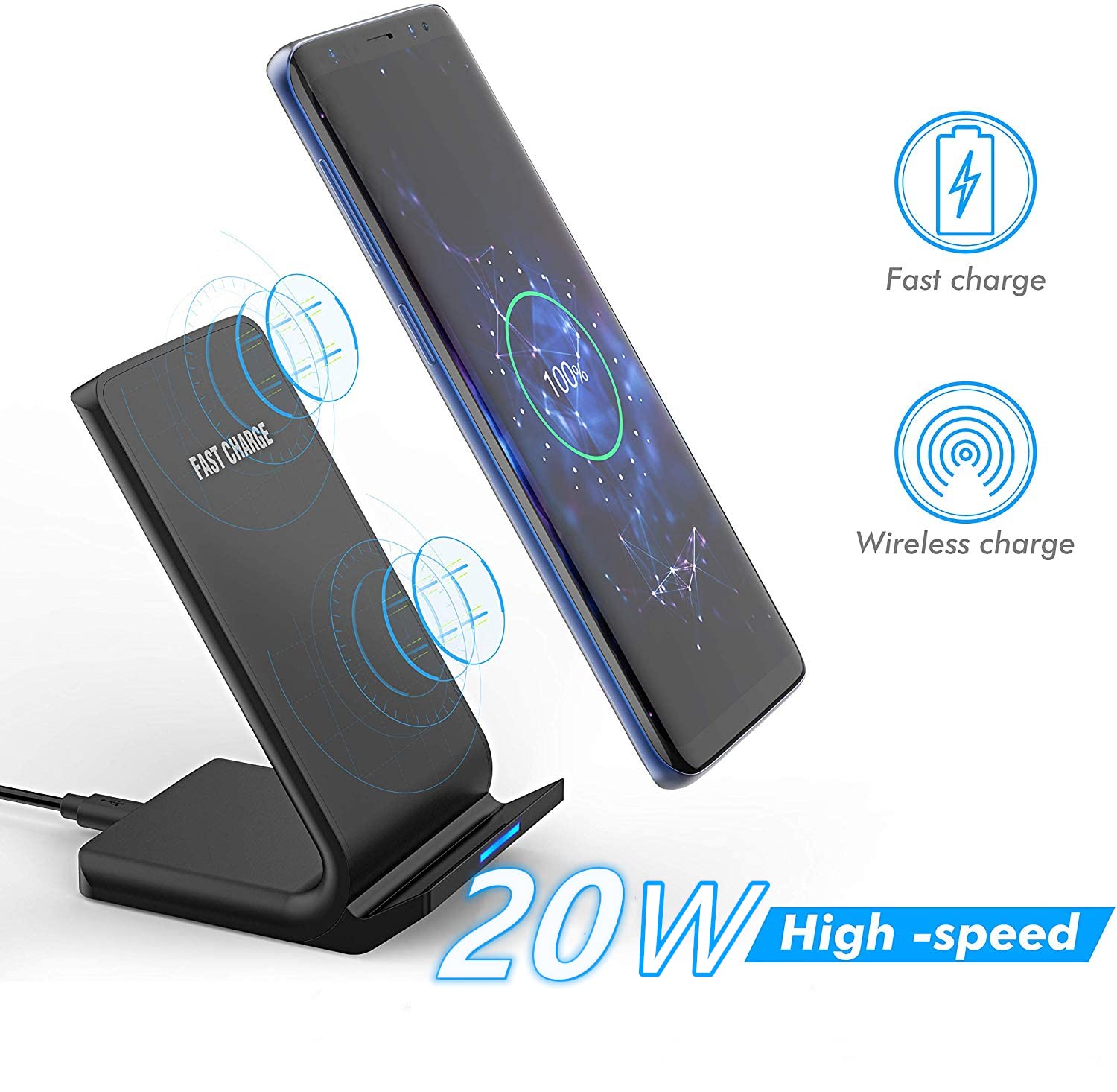 20W Fast Wireless Charging Stand - Qi-Certified for iPhone 16/15/14/13/12/11/X, Samsung Galaxy S24/S23/S22/S21, Note 20/10/9, Pixel & More | Multi-Device Charging Station for Home, Office & Nightstand Use