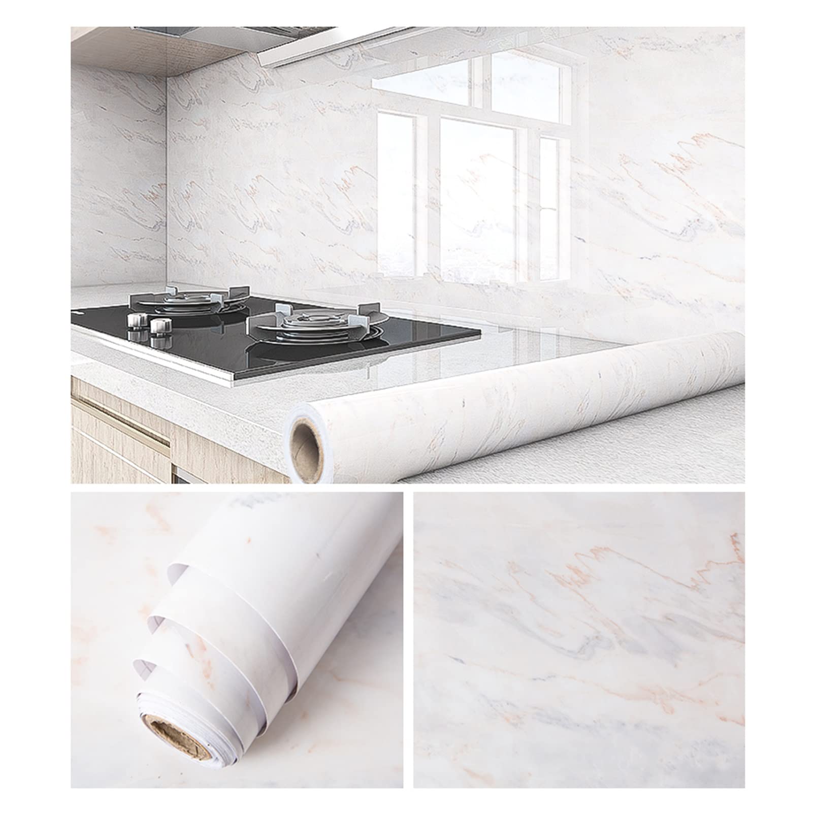Oil-Resistant PVC Wall Stickers for Kitchen - Self-Adhesive Waterproof Wallpaper, Cabinet & Table Top Tile Stickers (0.8x10m) - Easy to Clean & Durable for Backsplash, Countertops & Home Decor