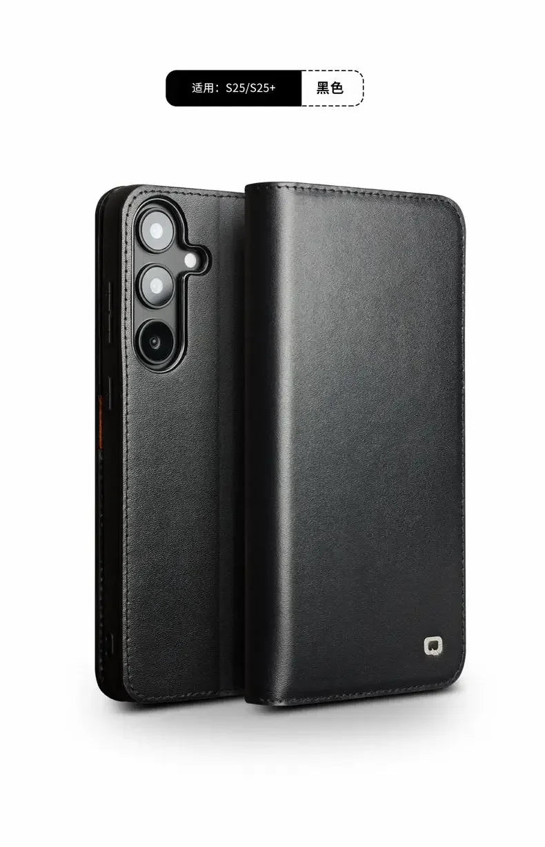 Samsung Galaxy S25 Ultra Genuine Leather Flip Wallet Case - Retro Style Protective Cover with Card Slots for Daily Use & Travel Accessories
