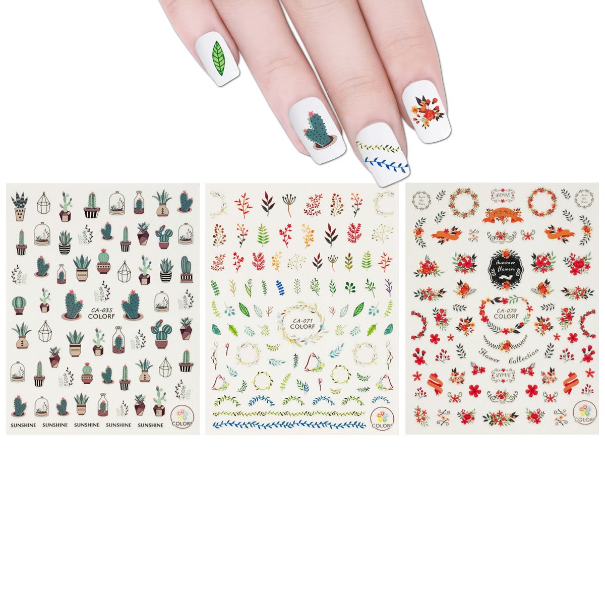 ALLYDREW 3 Sheets Succulent Plants Wreath Nail Art Stickers - DIY Floral Nail Decals for Women, Perfect for Spring & Summer Manicures, Parties & Special Occasions