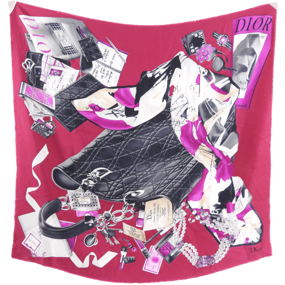 Christian Dior Magenta Silk Cannage Handbag Scarf - Luxury Designer Fashion Accessory for Women | Perfect for Parties, Weddings & Special Occasions
