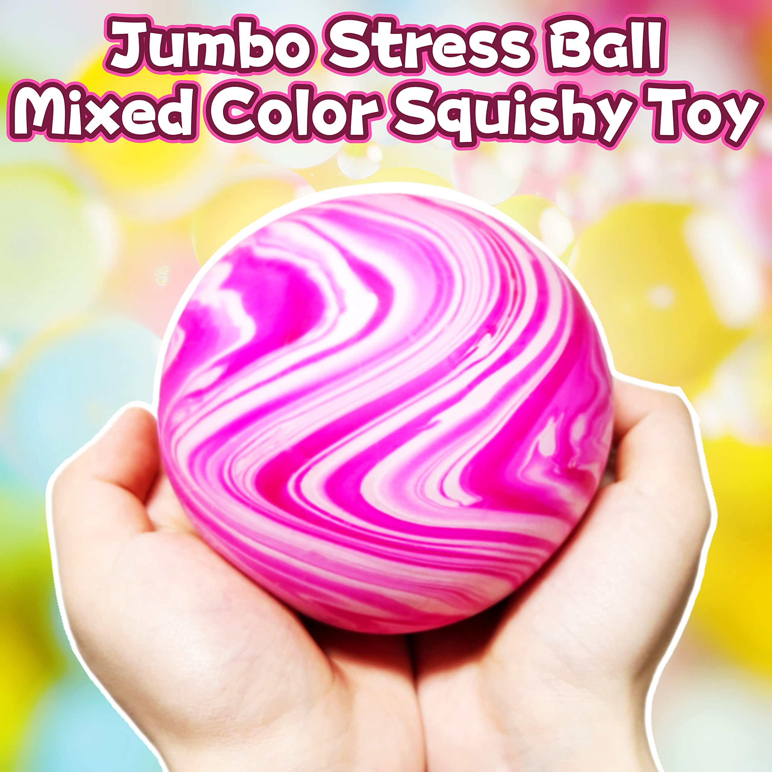 Giant Stretchy Stress Squeeze Balls - Super Soft Squishy Toys for Kids & Adults - Jumbo Stress Relief Dough Ball, Fidget Sensory Toys for Anxiety, ADHD, Autism - Fun Party Favors & Office Desk Toys (Pink)