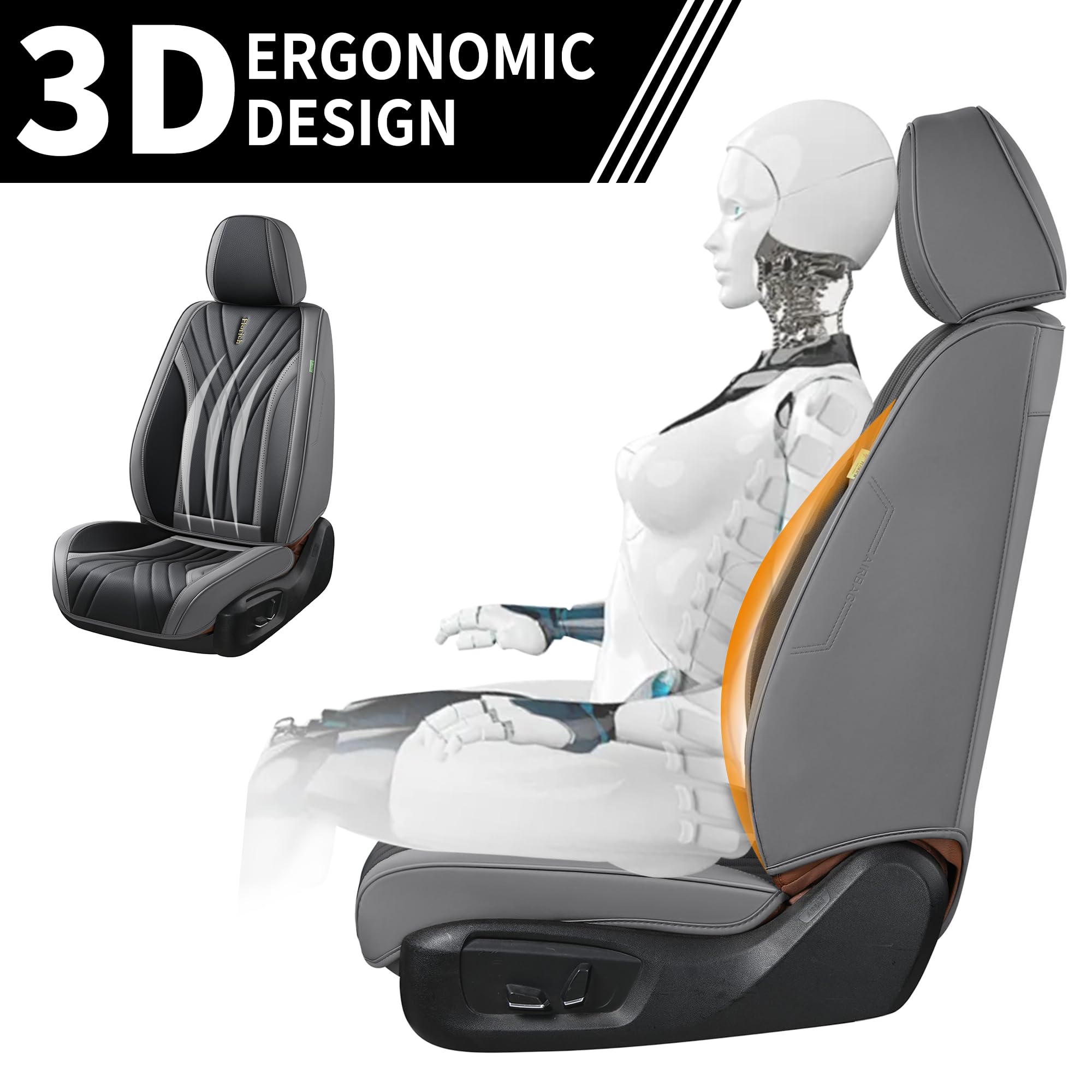 Premium FLORICH Leather Car Seat Covers - 2-Piece Waterproof Front Seat Protectors for Sedan, SUV & Pickup Trucks | Luxury Leatherette Gray Cushion Covers for Comfort & Style | Perfect for Daily Commute, Road Trips & Family Protection