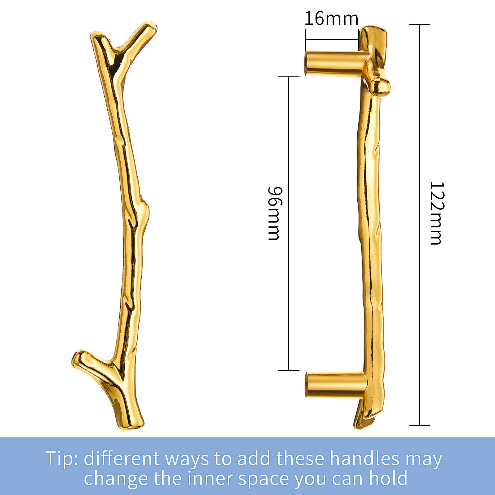 6 Pack Stainless Steel Tray Handles for Resin & Silicone Serving Trays - Branches Shaped with Screw Sets, 4.8 Inch (Gold) | Perfect for DIY Crafting, Home Decor, and Party Serving