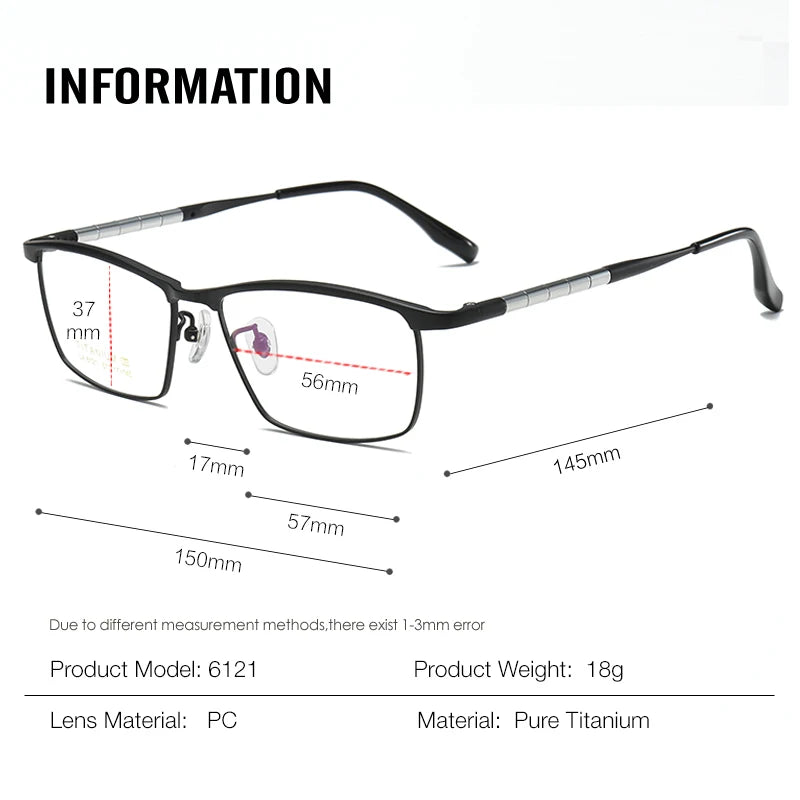 Stylish Aror Men's Full Rim Big Square Titanium Eyeglasses Frame 61214 - Lightweight & Durable for Work, Reading & Everyday Wear