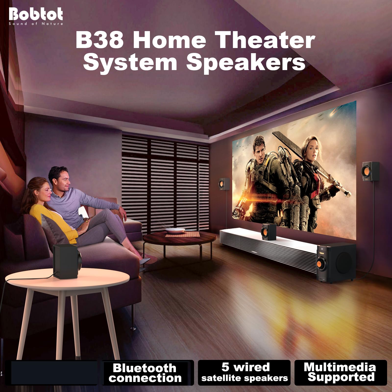 5.1 Channel Home Theater System with 4-Inch Subwoofer & Wired Speakers - HDMI ARC, Optical, Bluetooth Input for TV, Projector | Perfect for Movie Nights & Gaming Setup