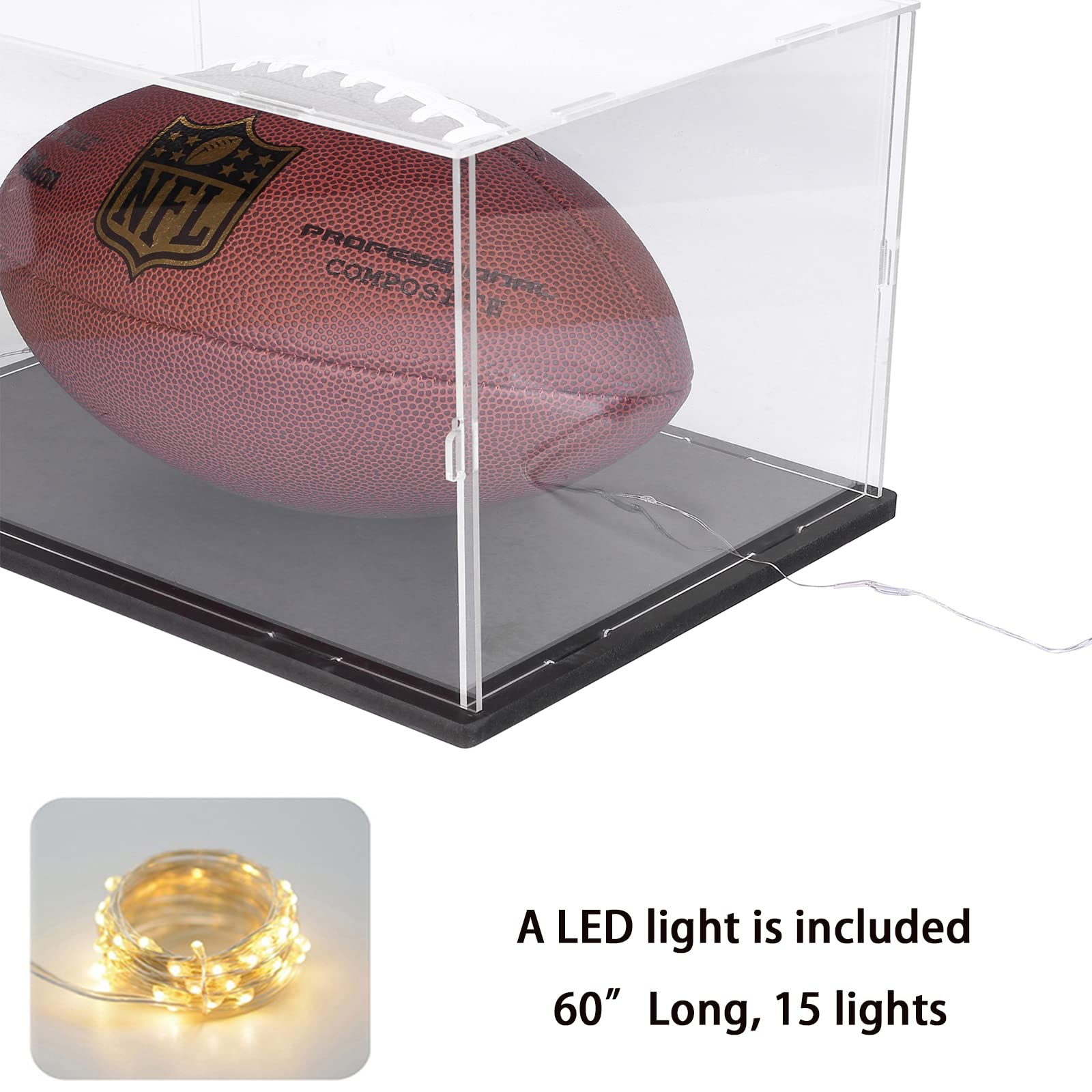 Premium Thickened Clear Acrylic Display Case for Lego Sets 10330 10295 42176 10337 42170 75376 - Dustproof Protection Box with Wood-Plastic Base & LED String Lights (Black Interior, 15.7x7.9x7.9 inches) - Perfect for Showcasing Collectibles in Home Office, Game Room or Retail Display