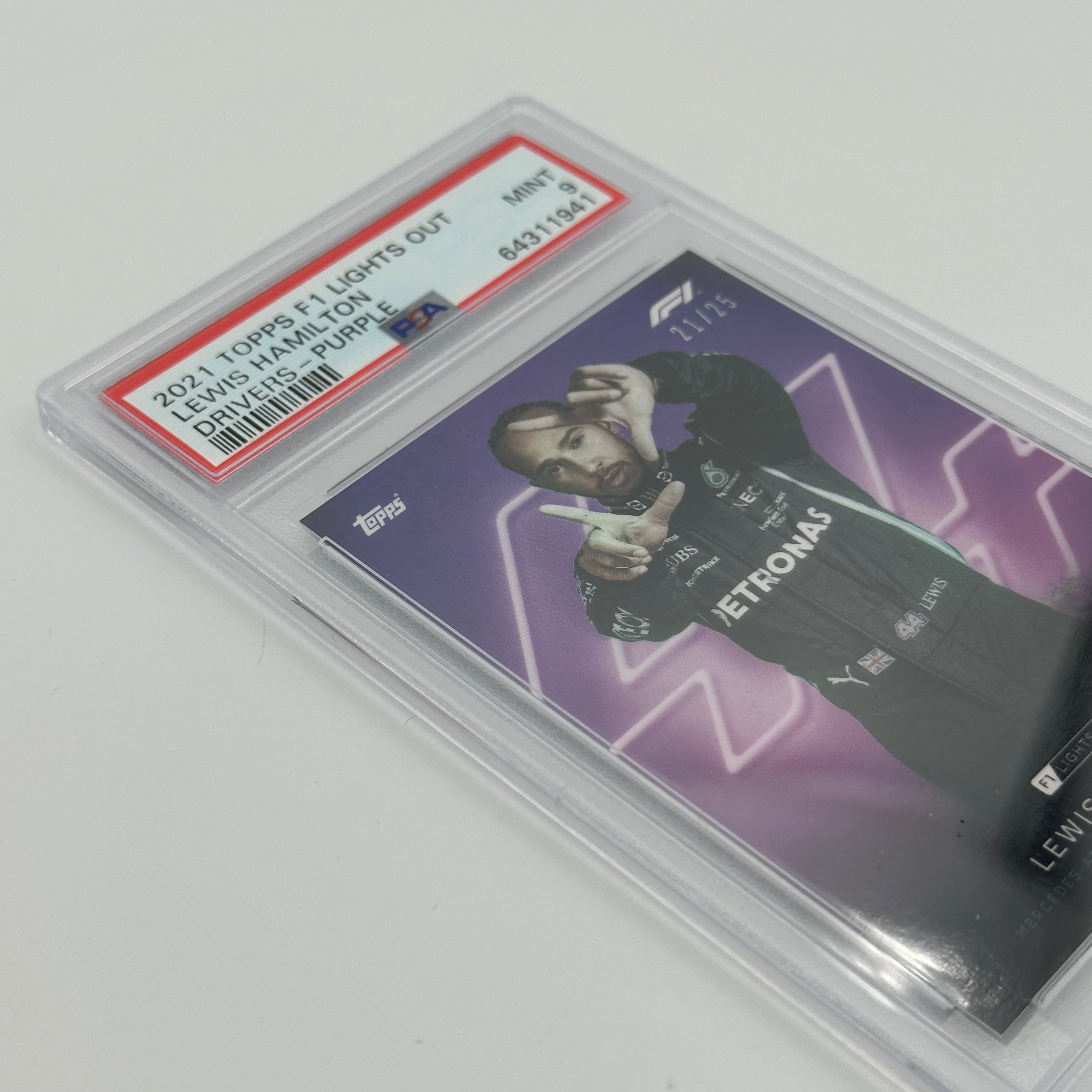 PSA 9 Graded 21/25 Lewis Hamilton Purple Parallel Racing Card - Perfect for F1 Collectors & Memorabilia Displays