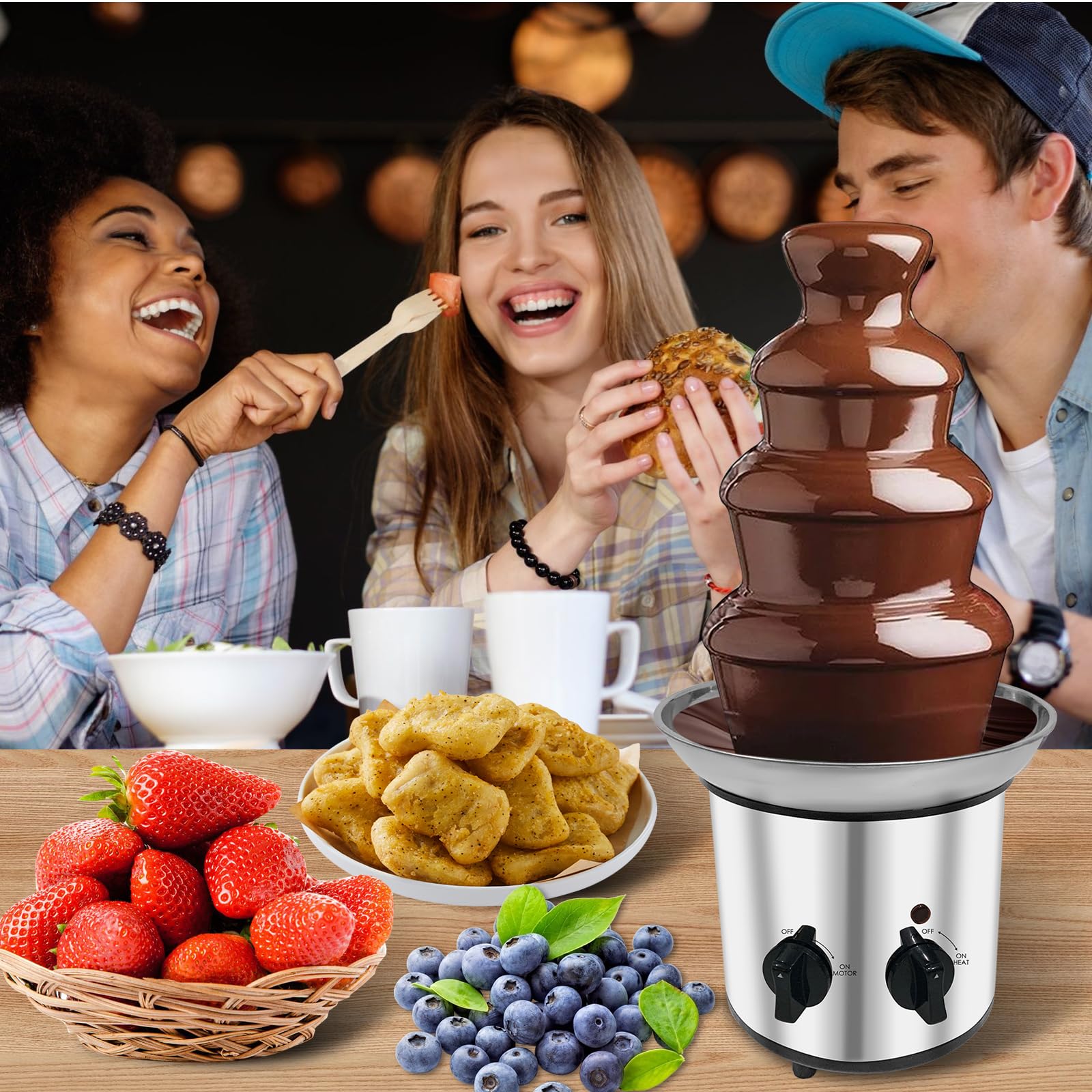 4-Tier Stainless Steel Chocolate Fountain Machine - Electric Fondue Warmer with 4-Pound Capacity for Chocolate, Cheese & Butter | Perfect for Weddings, Parties, Catering & Dessert Buffets