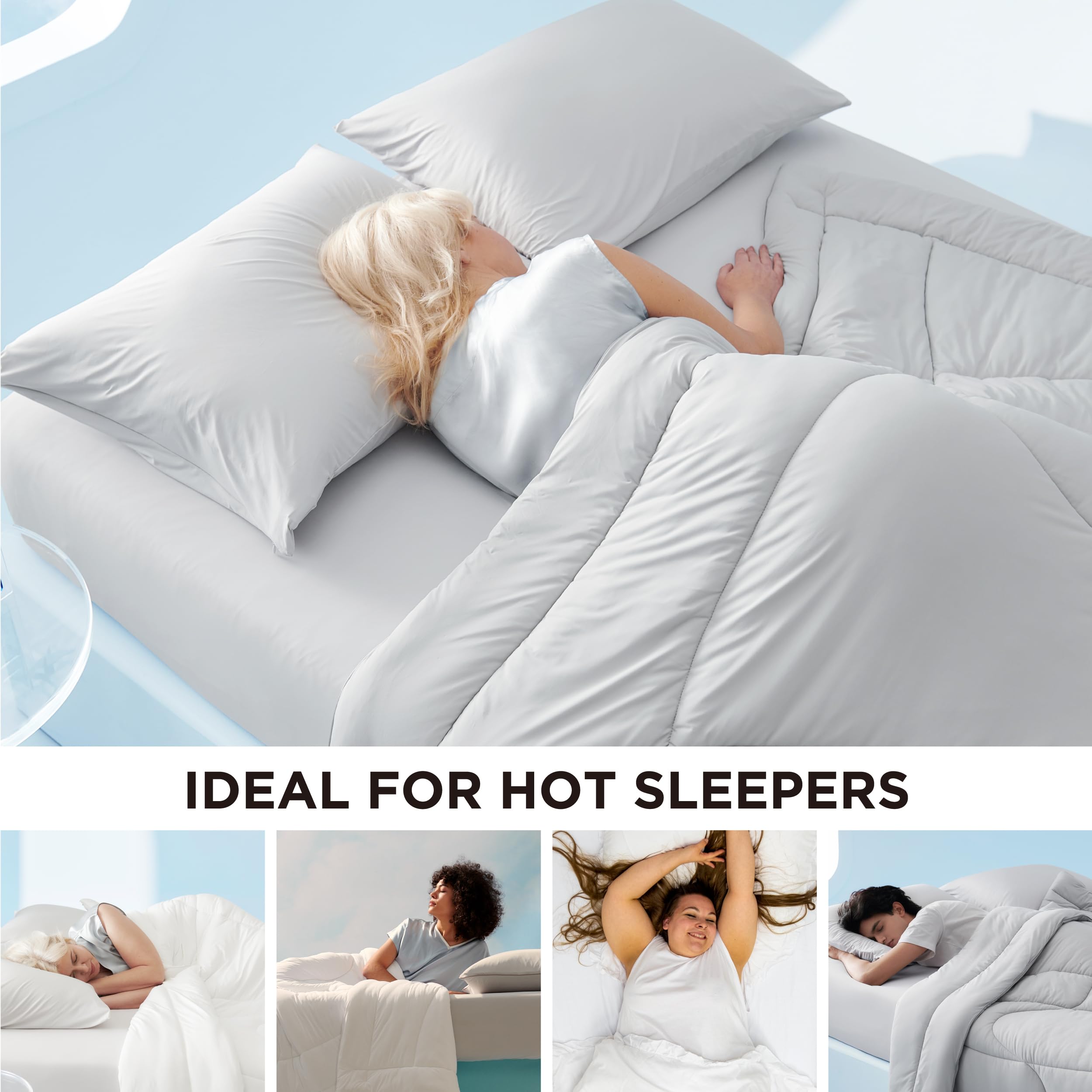Bedsure Cooling Comforter King Size - Breathable & Lightweight Summer Blanket for Hot Sleepers, Q-Max>0.4, Double-Sided Cooling Technology, Grey, 102x90 Inches - Perfect for Bedroom, Guest Room, and Dorm Use