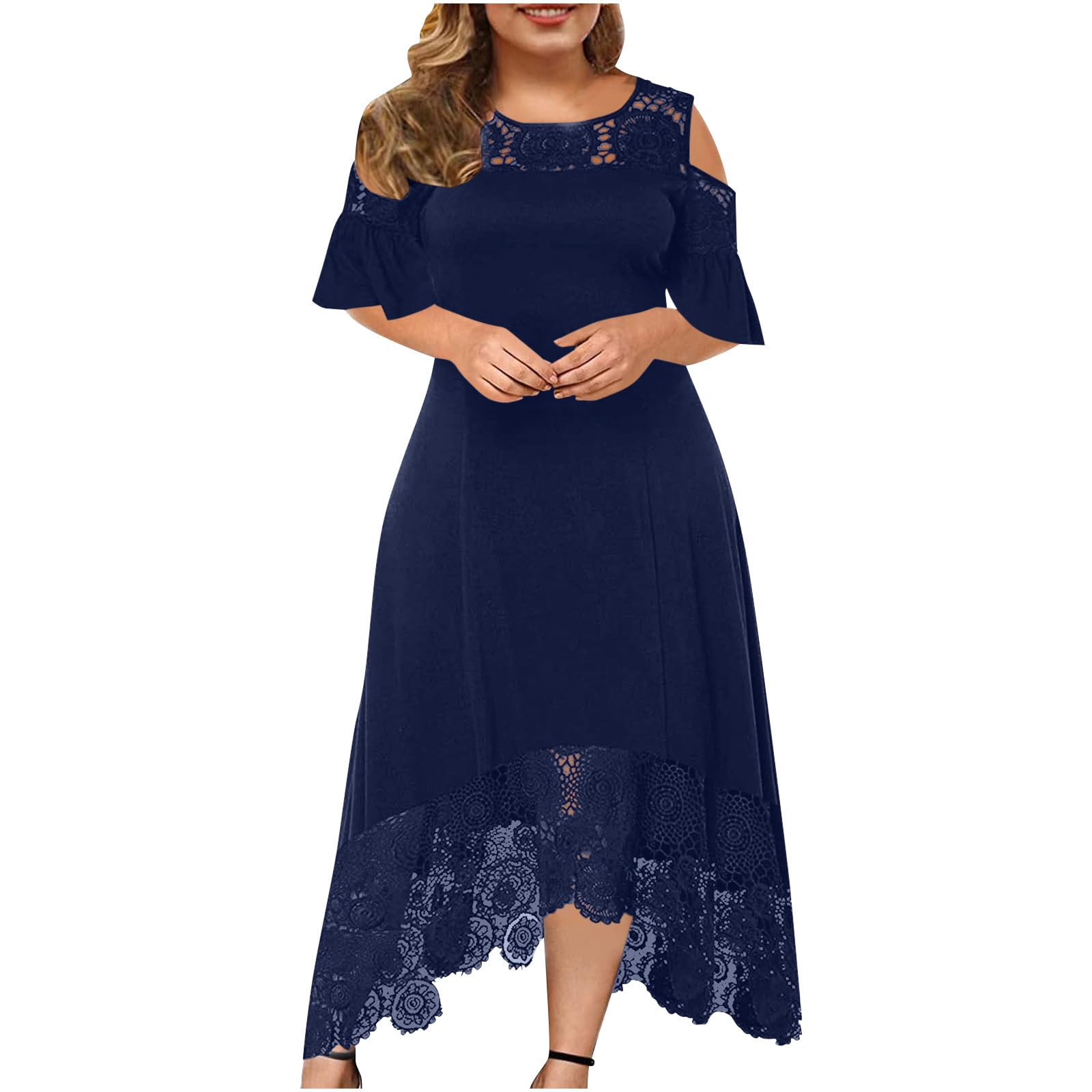 BOXIACEY Women's Plus Size Wedding Guest Dress - Empire Waist Long Maxi Dress with Cold Shoulder Design for Summer 2024 | Elegant Formal Occasions, Parties & Special Events