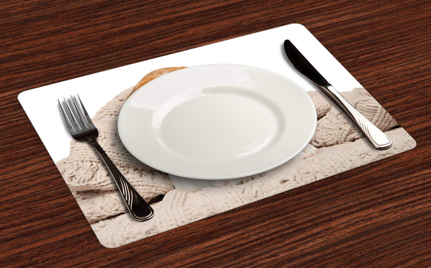 Lunarable Beagle Place Mats Set of 4 - Cozy Puppy Under Blanket Photo Design, Washable Fabric Placemats for Dining Table & Kitchen Decor in Amber & Mustard - Perfect for Dog Lovers' Home, Dinner Parties & Holiday Gatherings