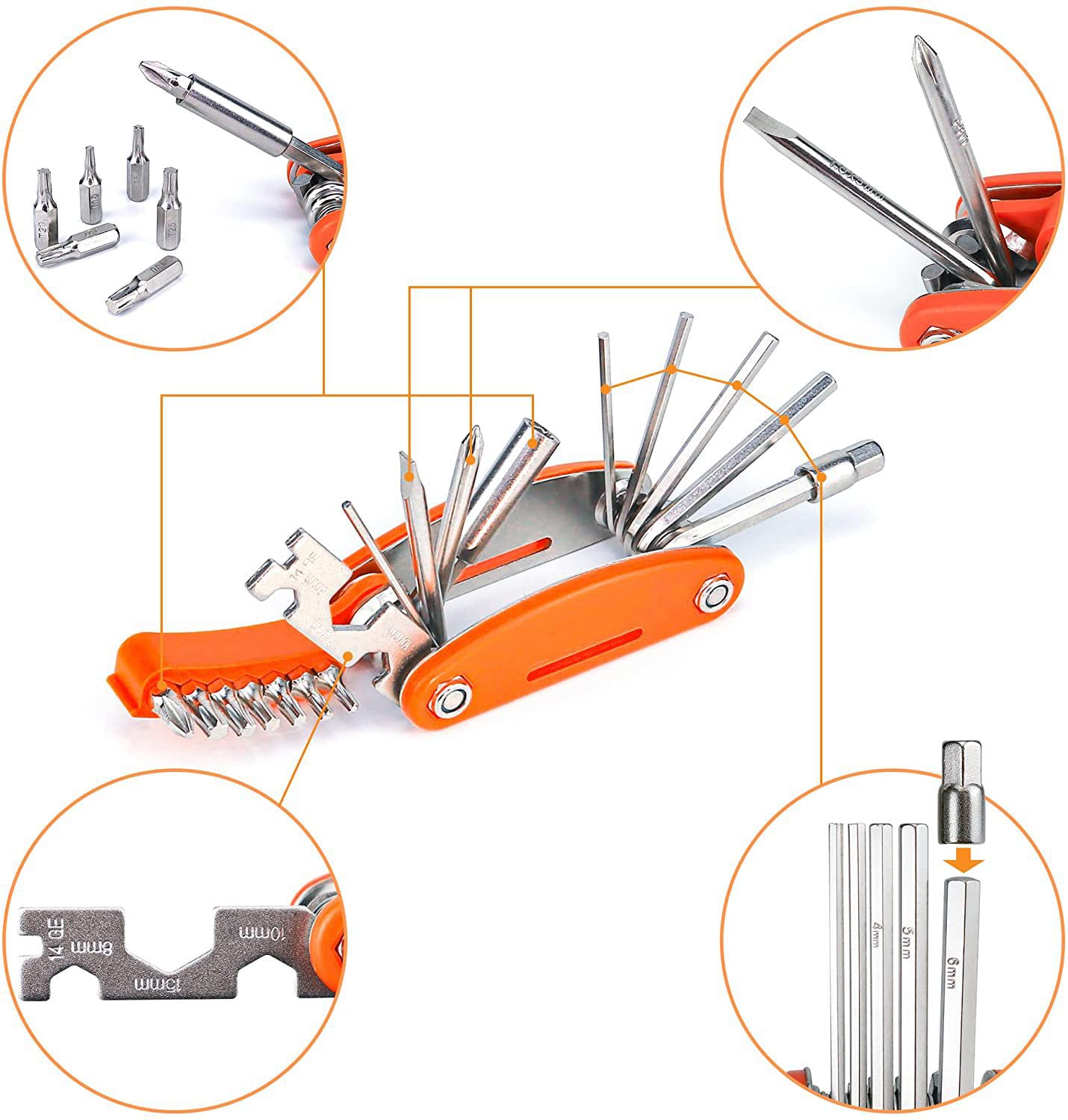 20 in 1 Bike Multitool with Bike Bone Wrench - Portable Bicycle Repair Tool Kit for Mountain & Road Bikes - Cycling Mechanic Multifunction Tool Set with Folding Metric Maintenance Accessories - Perfect for On-the-Go Repairs & Emergency Bike Fixes