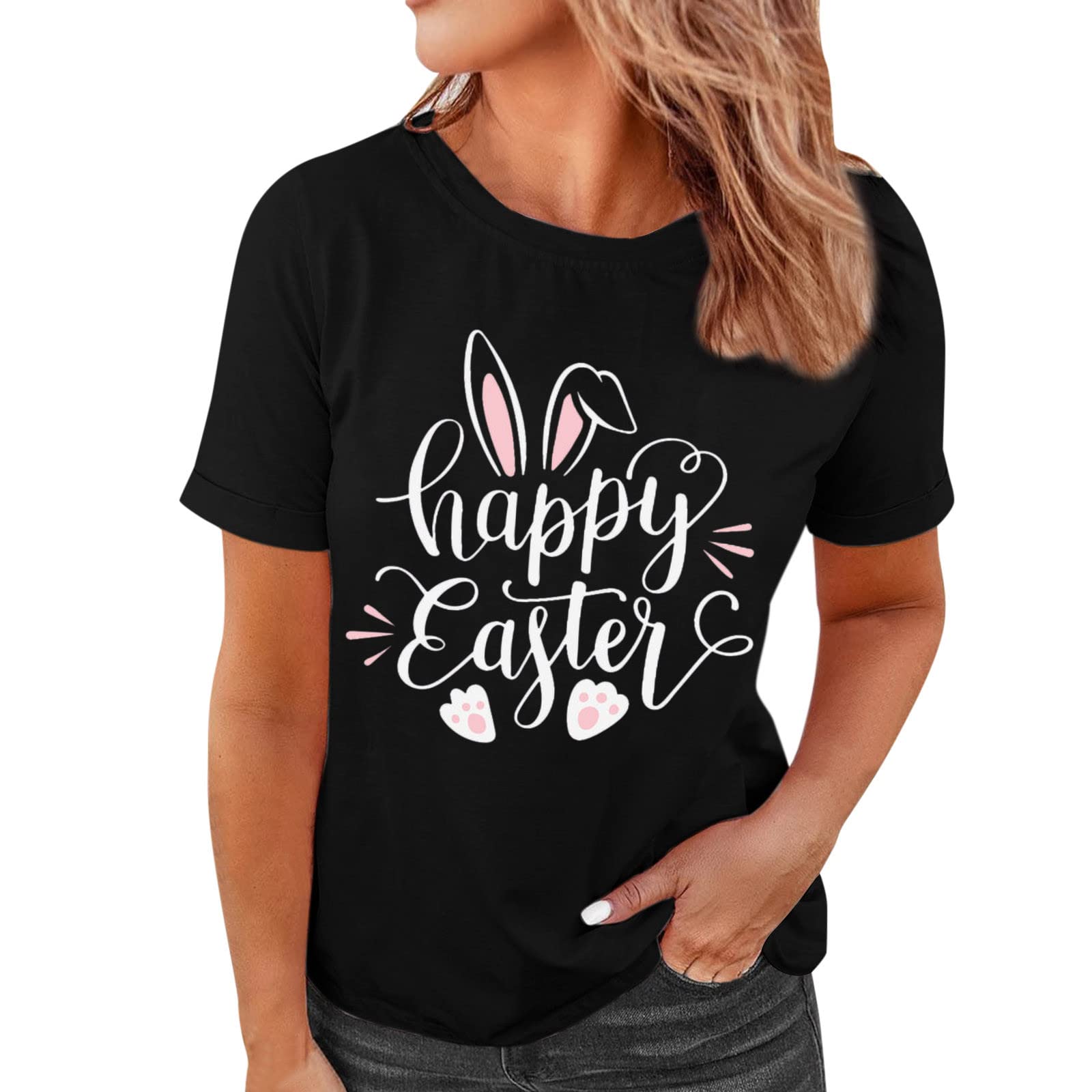 Women's White Party T-Shirt - Easter Letter Print Fashion Top, Short Sleeve Round Neck Loose Fit Tee | Perfect for Easter Celebrations, Spring Outings & Casual Wear