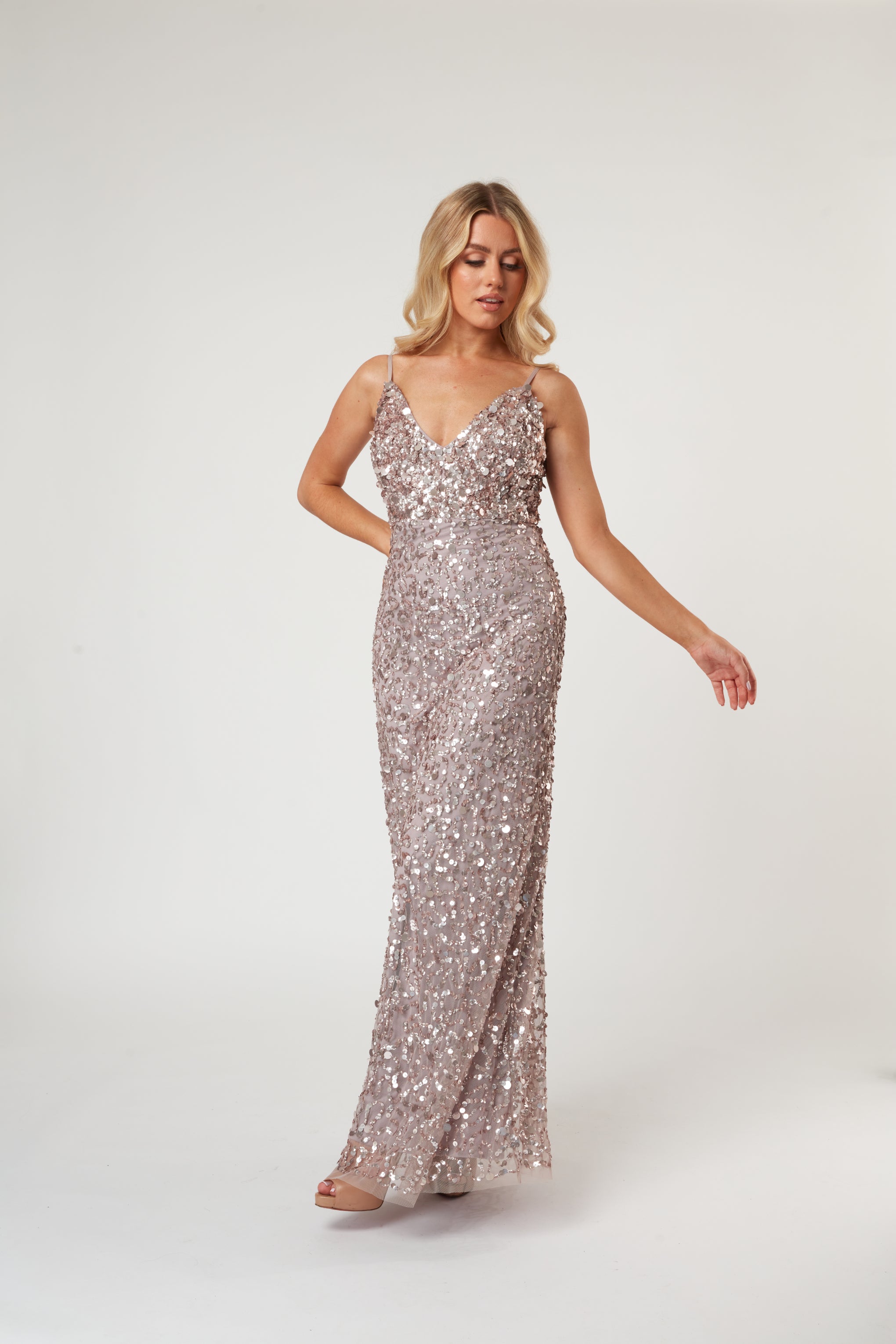 Elegant Betty Beaded Champagne Maxi Dress for Women - Perfect for Weddings, Evening Parties & Special Occasions